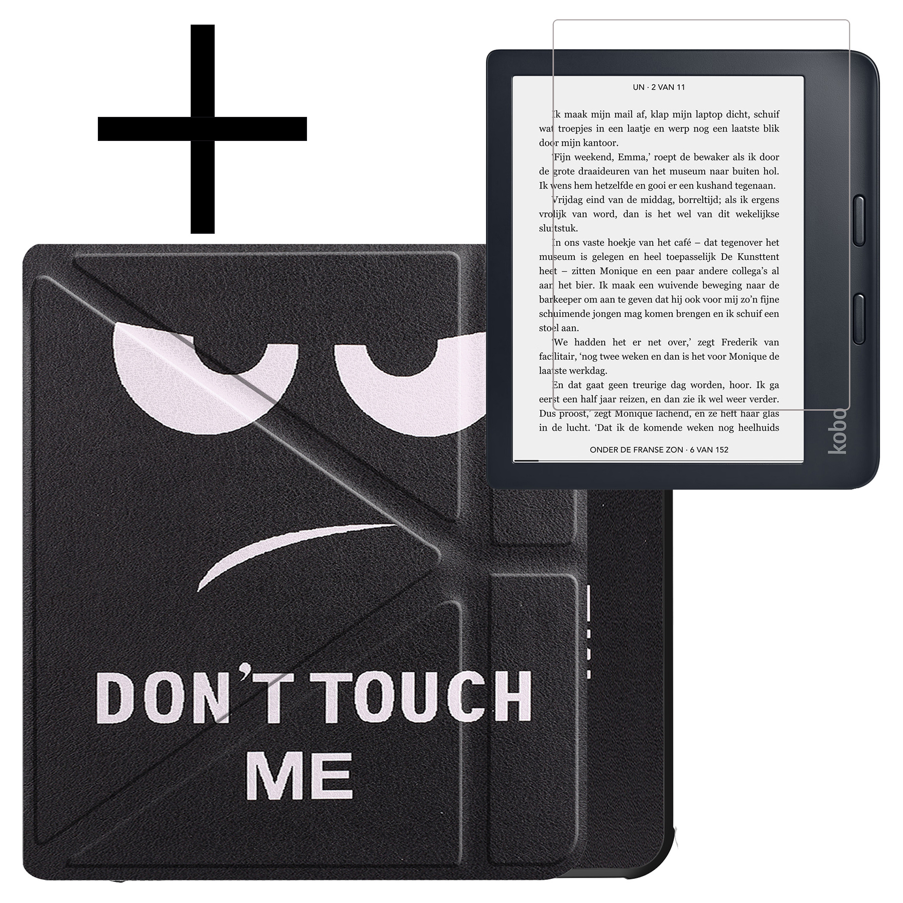 NoXx Hoes Geschikt voor Kobo Libra 2 Hoesje Bookcase Cover Book Case Hoes Sleepcover Met Screenprotector - Don't Touch Me