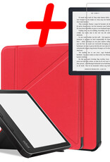BASEY. Hoes Geschikt voor Kobo Libra 2 Hoesje Bookcase Cover Hoes Met Screenprotector - Hoesje Geschikt voor Kobo Libra 2 Hoes Cover Case - Rood