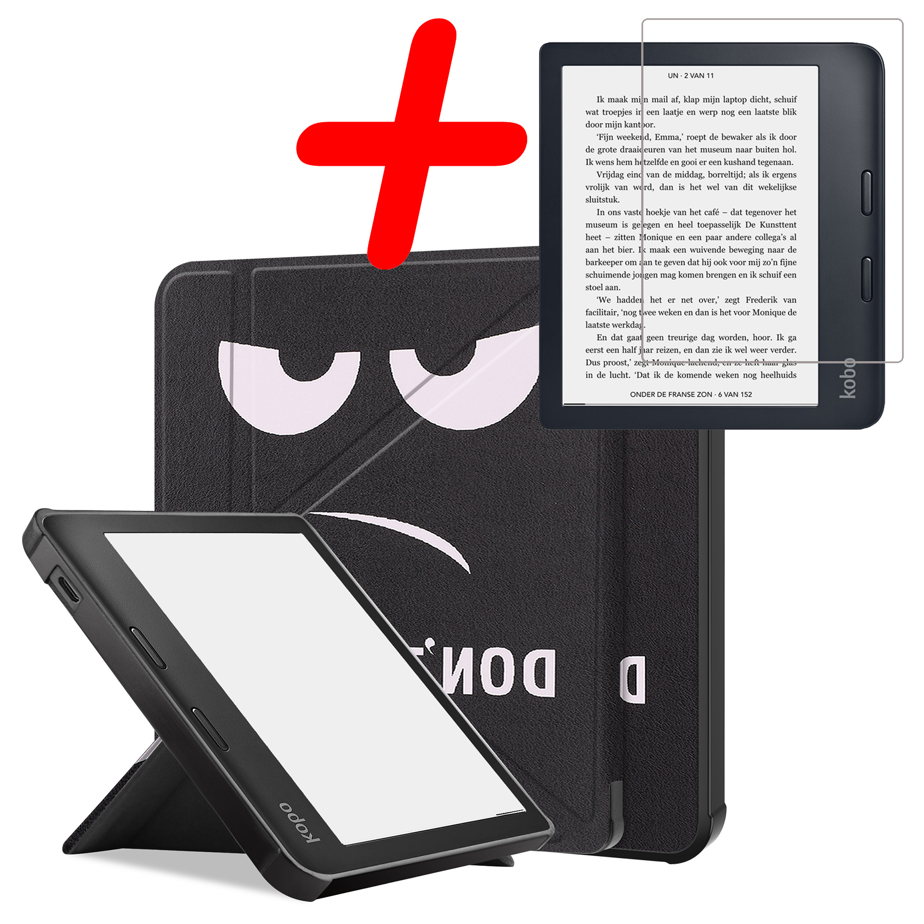 BASEY. Hoes Geschikt voor Kobo Libra 2 Hoesje Bookcase Cover Hoes Met Screenprotector - Hoesje Geschikt voor Kobo Libra 2 Hoes Cover Case - Don't Touch Me