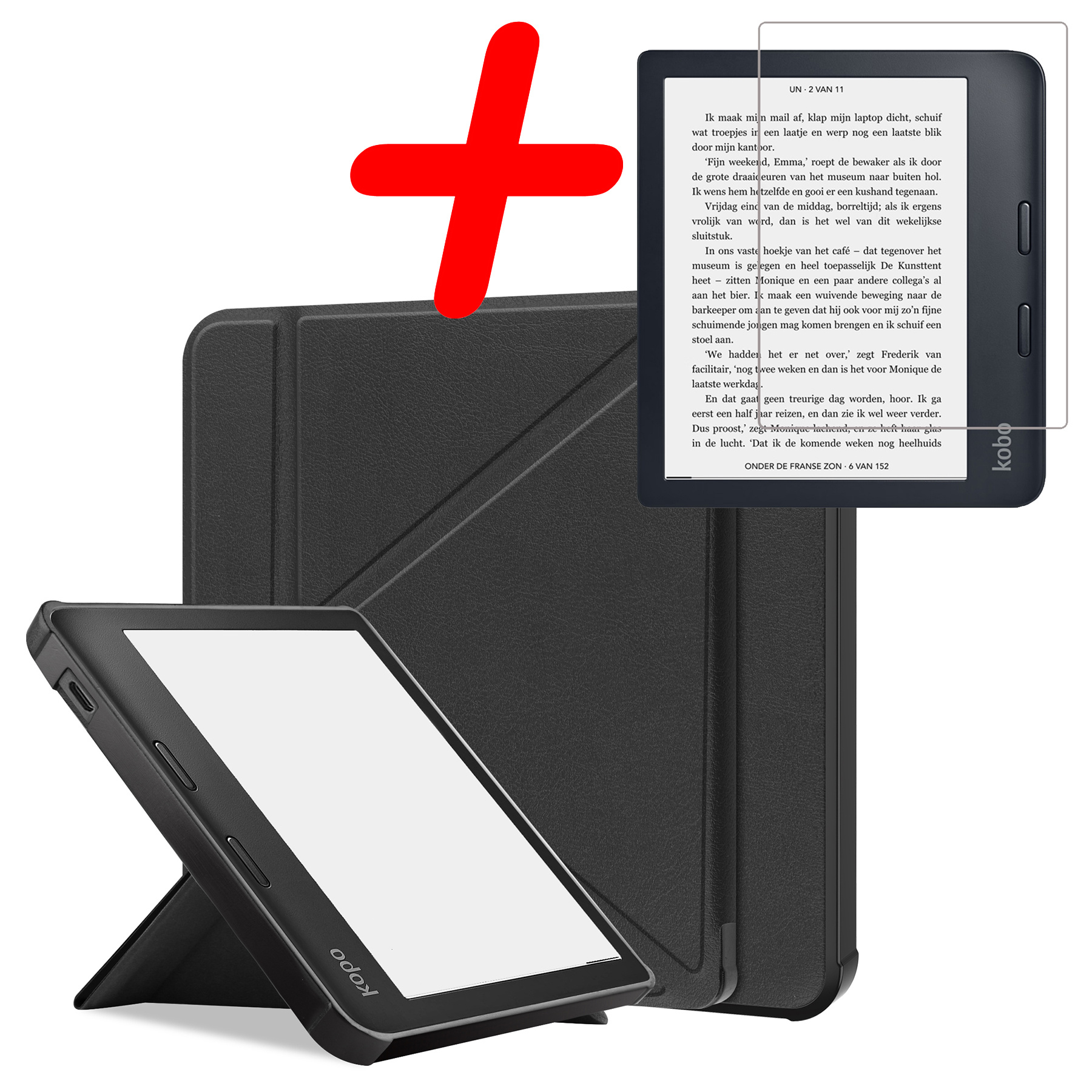 BASEY. Hoes Geschikt voor Kobo Libra 2 Hoesje Bookcase Cover Hoes Met Screenprotector - Hoesje Geschikt voor Kobo Libra 2 Hoes Cover Case - Zwart