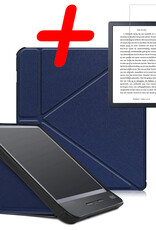 BASEY. Hoes Geschikt voor Kobo Libra H2O Hoesje Bookcase Cover Hoes Met Screenprotector - Hoesje Geschikt voor Kobo Libra H2O Hoes Cover Case - Donkerblauw