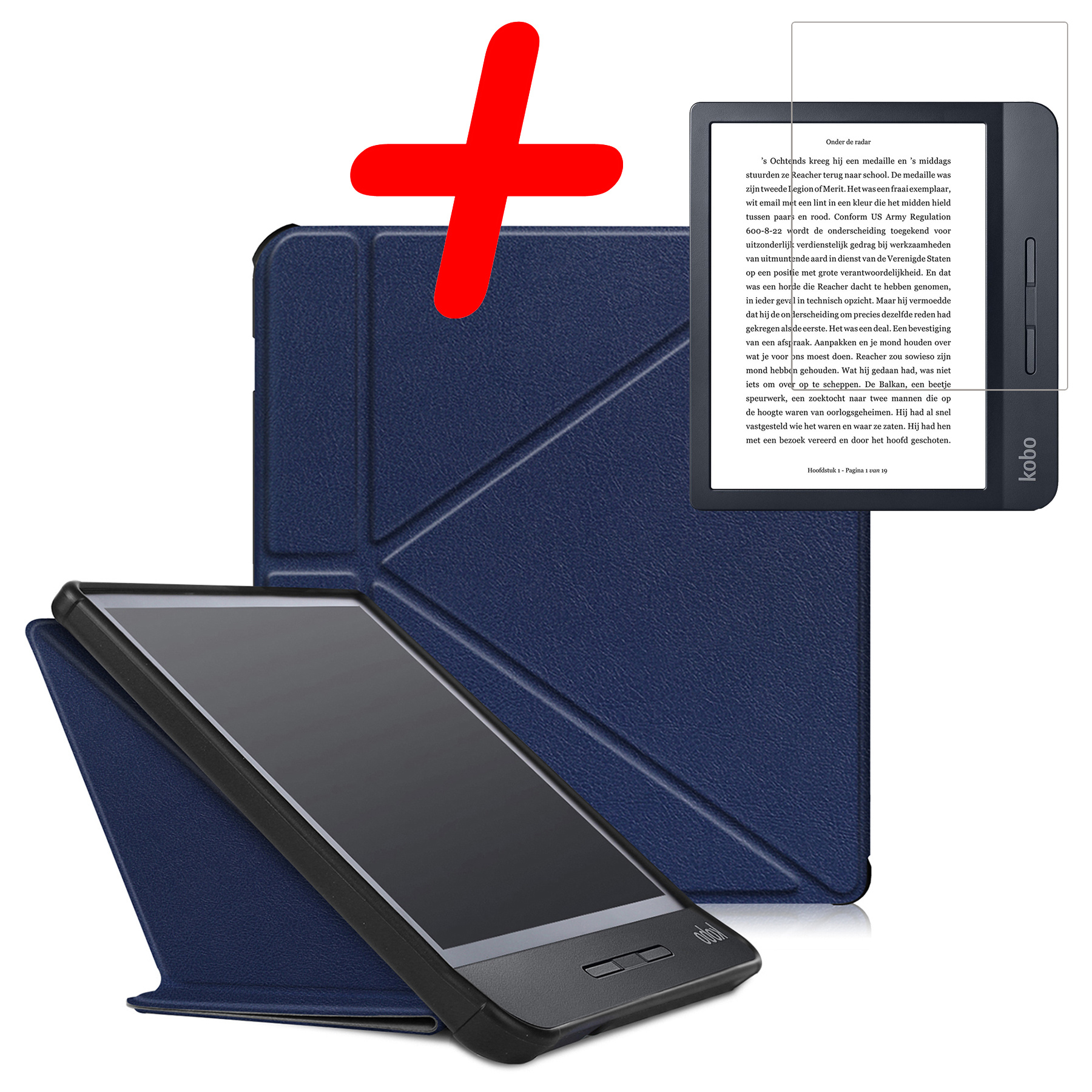 BASEY. Hoes Geschikt voor Kobo Libra H2O Hoesje Bookcase Cover Hoes Met Screenprotector - Hoesje Geschikt voor Kobo Libra H2O Hoes Cover Case - Donkerblauw