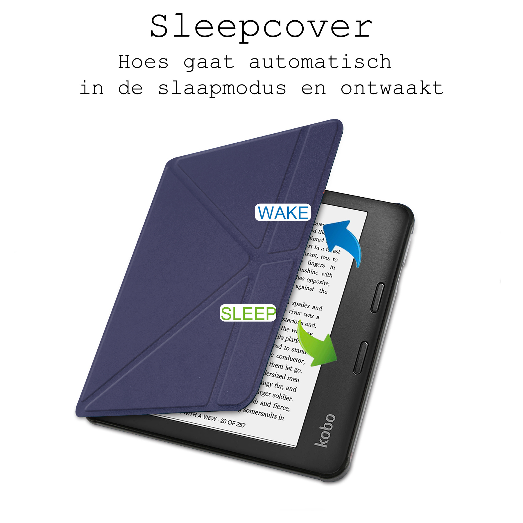 BASEY. Hoes Geschikt voor Kobo Libra H2O Hoesje Bookcase Cover Hoes Met Screenprotector - Hoesje Geschikt voor Kobo Libra H2O Hoes Cover Case - Donkerblauw