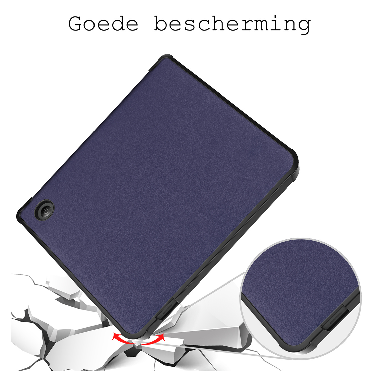 BASEY. Hoes Geschikt voor Kobo Libra H2O Hoesje Bookcase Cover Hoes Met Screenprotector - Hoesje Geschikt voor Kobo Libra H2O Hoes Cover Case - Donkerblauw