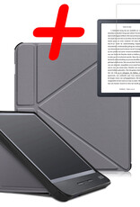 BASEY. Hoes Geschikt voor Kobo Libra H2O Hoesje Bookcase Cover Hoes Met Screenprotector - Hoesje Geschikt voor Kobo Libra H2O Hoes Cover Case - Grijs