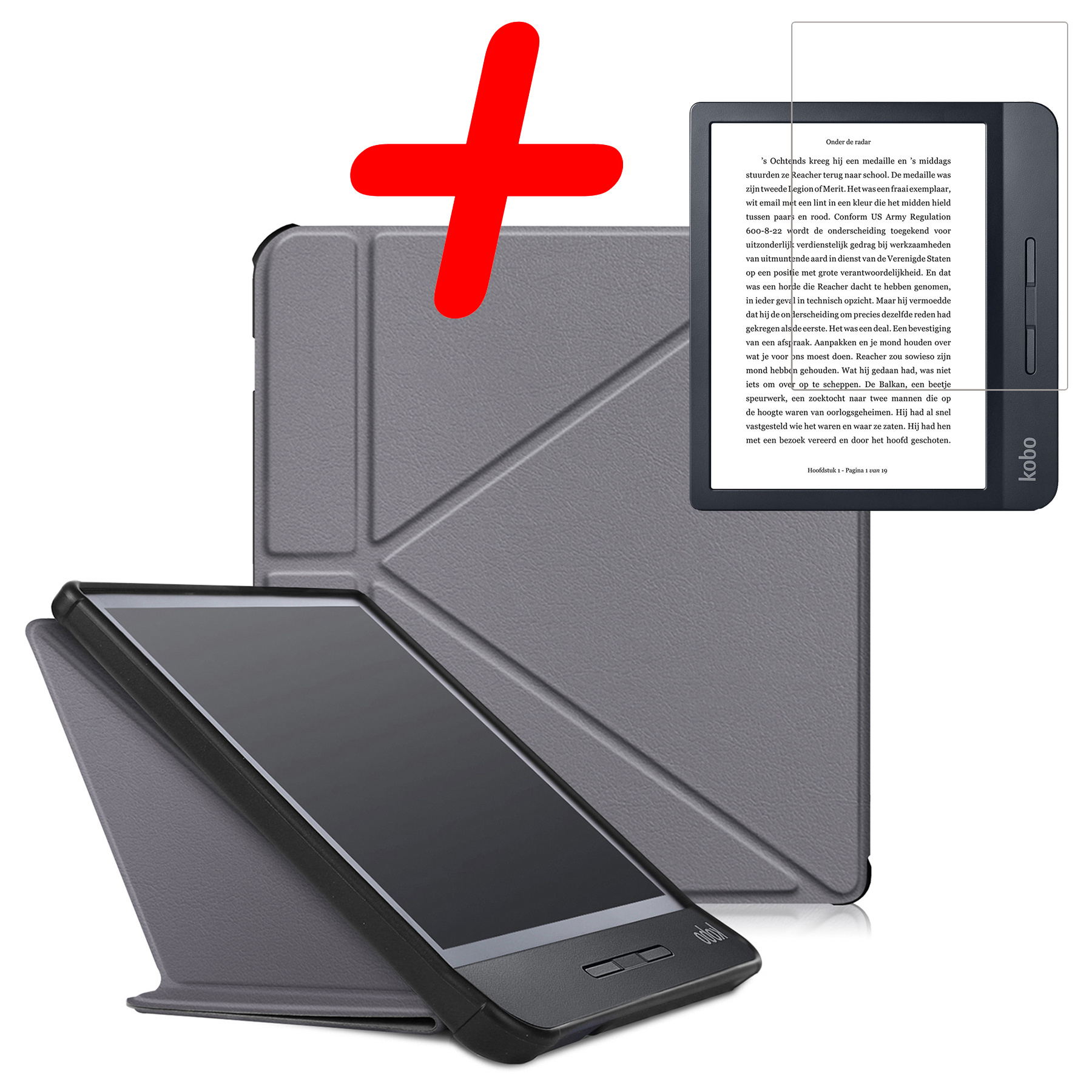 BASEY. Hoes Geschikt voor Kobo Libra H2O Hoesje Bookcase Cover Hoes Met Screenprotector - Hoesje Geschikt voor Kobo Libra H2O Hoes Cover Case - Grijs