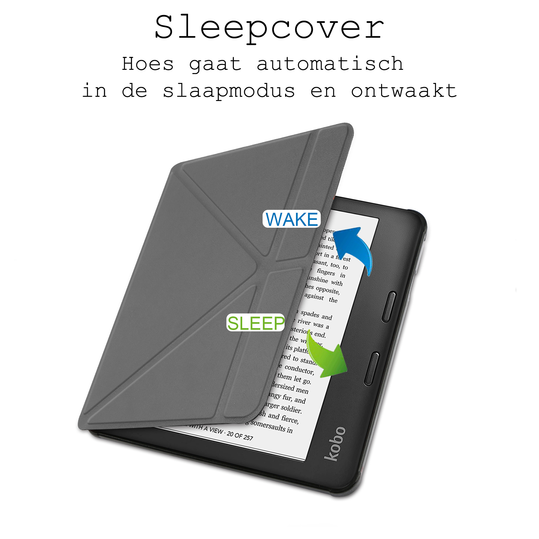 BASEY. Hoes Geschikt voor Kobo Libra H2O Hoesje Bookcase Cover Hoes Met Screenprotector - Hoesje Geschikt voor Kobo Libra H2O Hoes Cover Case - Grijs