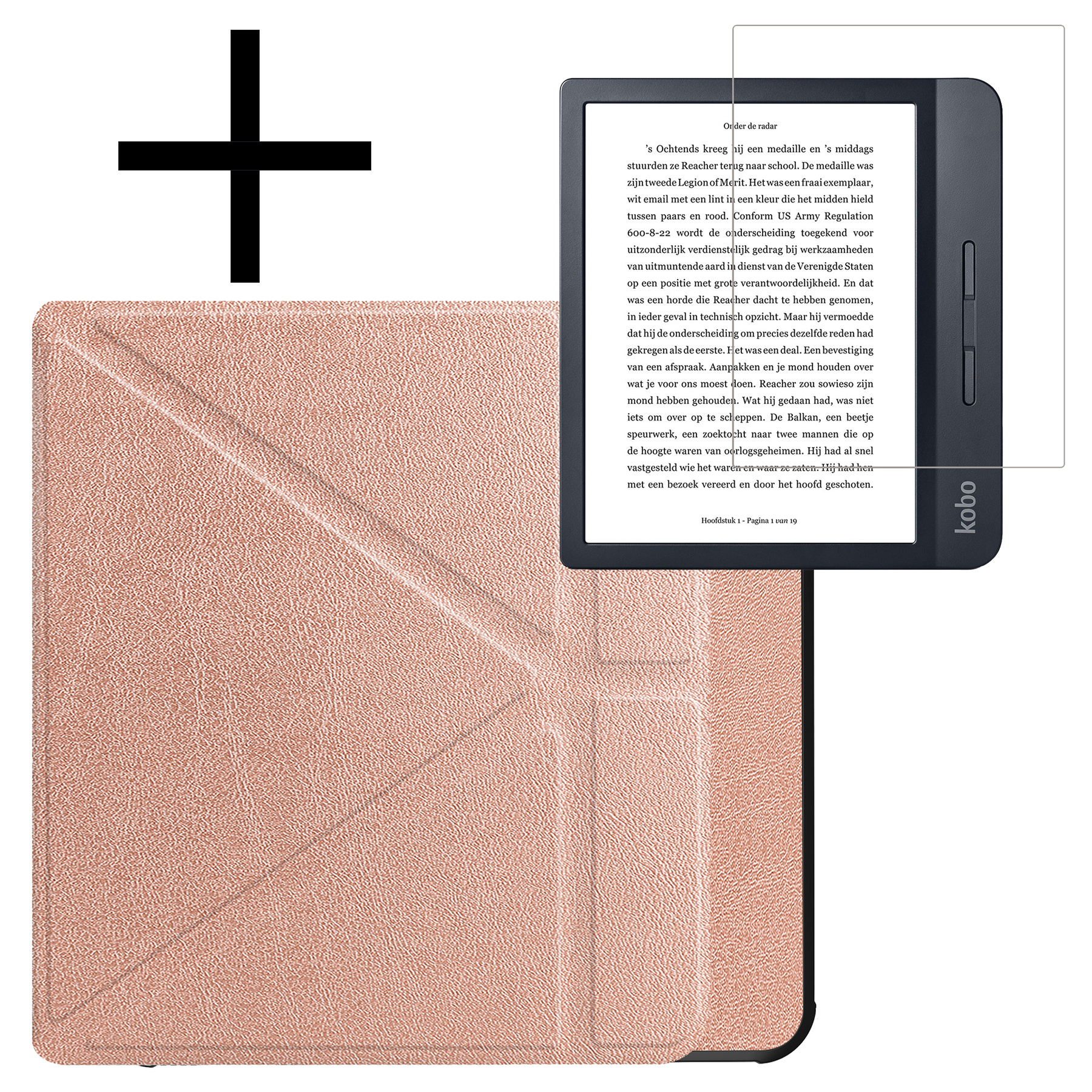 NoXx Hoes Geschikt voor Kobo Libra H2O Hoesje Bookcase Cover Book Case Hoes Sleepcover Met Screenprotector - Rosé Goud
