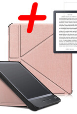 BASEY. Hoes Geschikt voor Kobo Libra H2O Hoesje Bookcase Cover Hoes Met Screenprotector - Hoesje Geschikt voor Kobo Libra H2O Hoes Cover Case - Rosé Goud