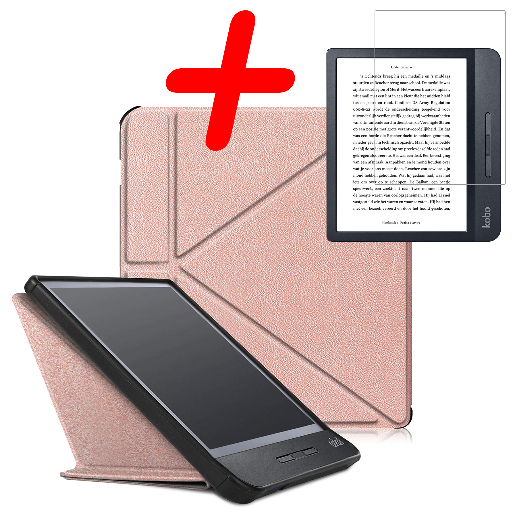 BASEY. Hoes Geschikt voor Kobo Libra H2O Hoesje Bookcase Cover Hoes Met Screenprotector - Hoesje Geschikt voor Kobo Libra H2O Hoes Cover Case - Rosé Goud