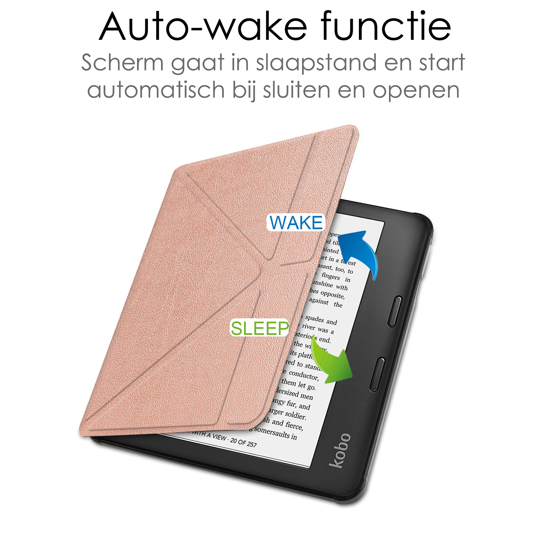 NoXx Hoes Geschikt voor Kobo Libra H2O Hoesje Bookcase Cover Book Case Hoes Sleepcover Met Screenprotector - Rosé Goud
