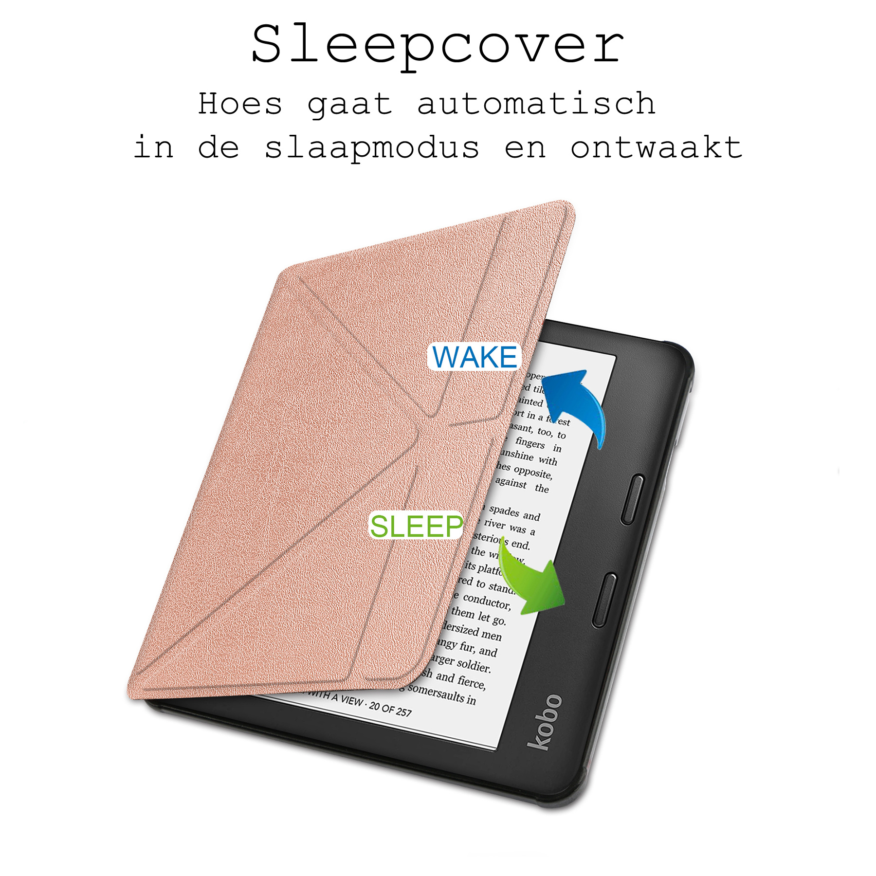BASEY. Hoes Geschikt voor Kobo Libra H2O Hoesje Bookcase Cover Hoes Met Screenprotector - Hoesje Geschikt voor Kobo Libra H2O Hoes Cover Case - Rosé Goud
