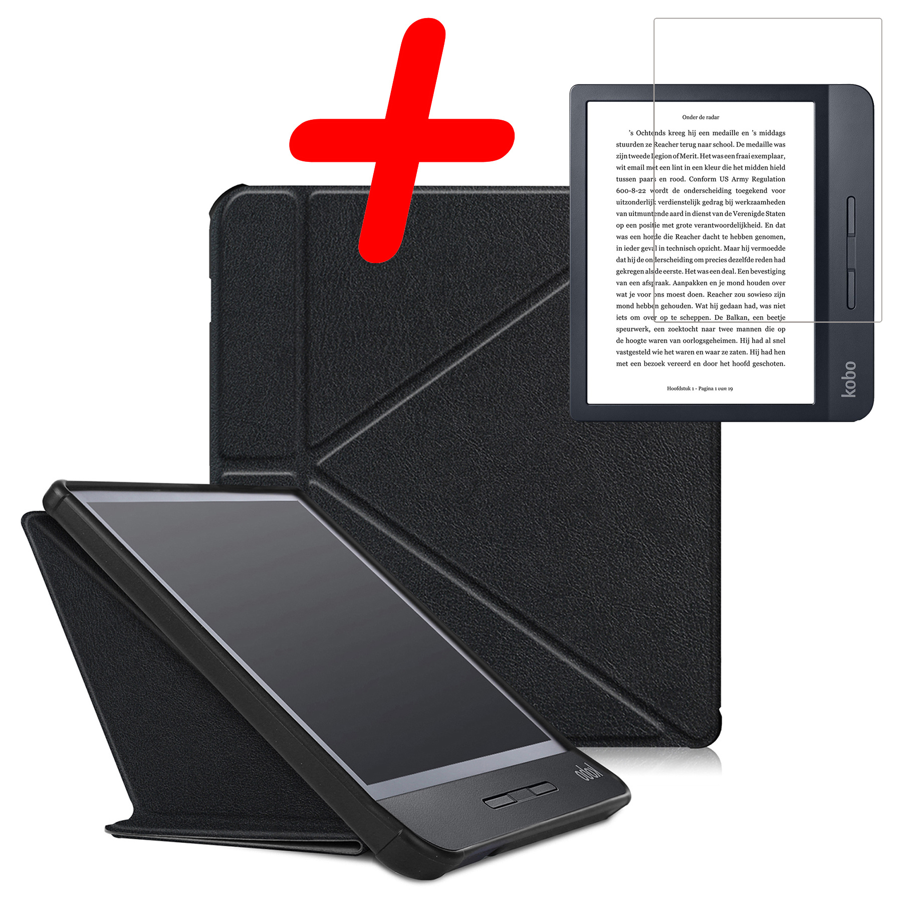BASEY. Hoes Geschikt voor Kobo Libra H2O Hoesje Bookcase Cover Hoes Met Screenprotector - Hoesje Geschikt voor Kobo Libra H2O Hoes Cover Case - Zwart