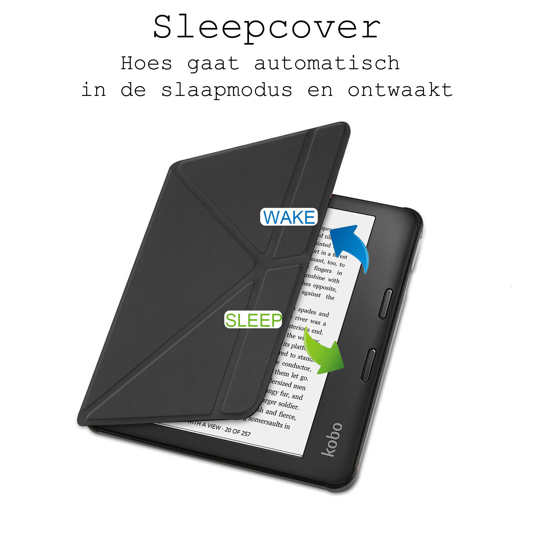 BASEY. Hoes Geschikt voor Kobo Libra H2O Hoesje Bookcase Cover Hoes Met Screenprotector - Hoesje Geschikt voor Kobo Libra H2O Hoes Cover Case - Zwart