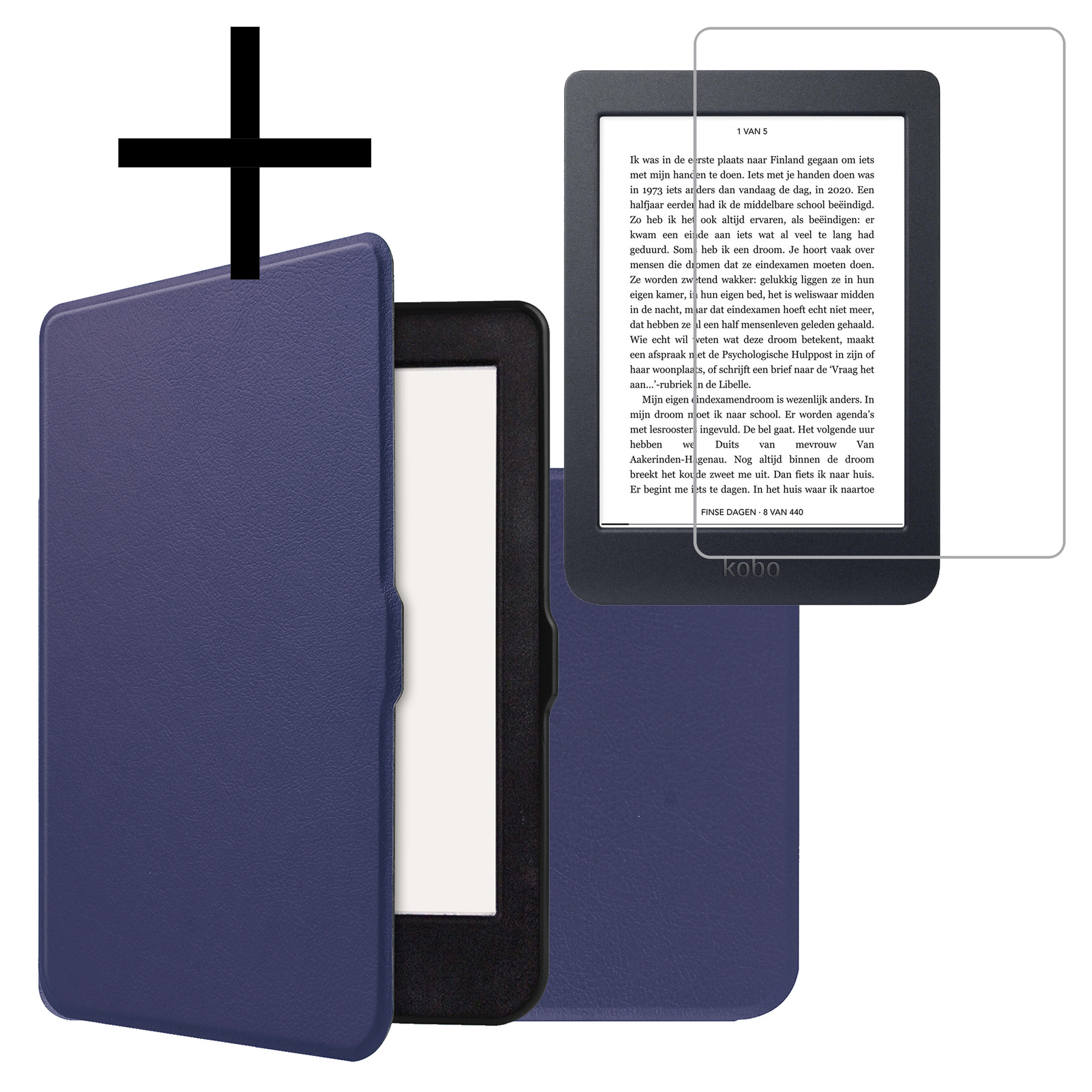 NoXx Hoes Geschikt voor Kobo Nia Hoesje Bookcase Cover Book Case Hoes Sleepcover Met Screenprotector - Donkerblauw