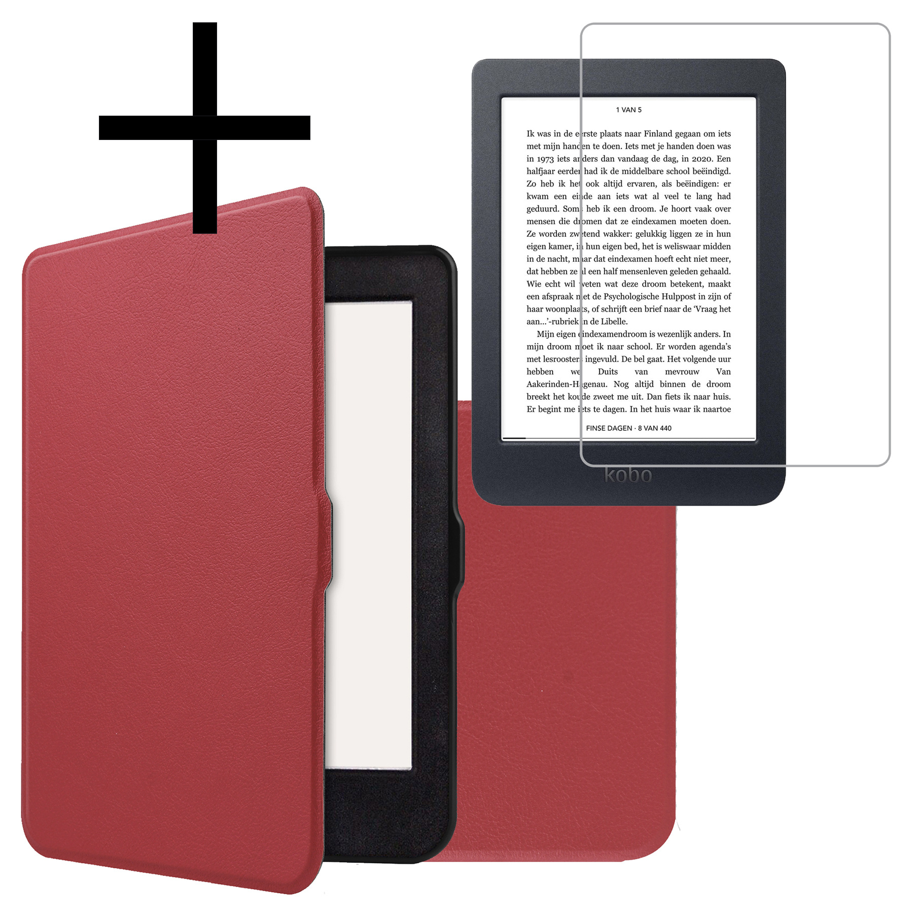 NoXx Hoes Geschikt voor Kobo Nia Hoesje Bookcase Cover Book Case Hoes Sleepcover Met Screenprotector - Donkerrood