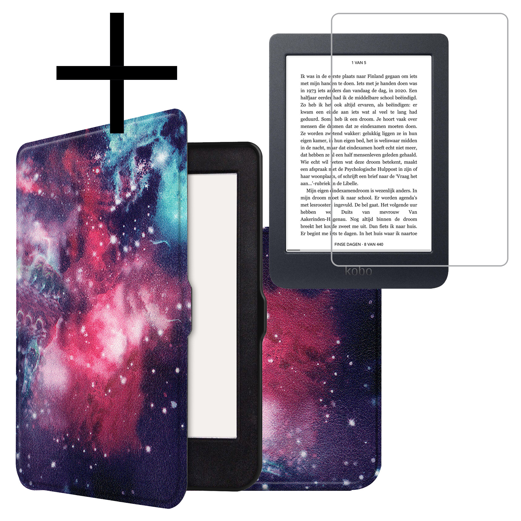 NoXx Hoes Geschikt voor Kobo Nia Hoesje Bookcase Cover Book Case Hoes Sleepcover Met Screenprotector - Galaxy
