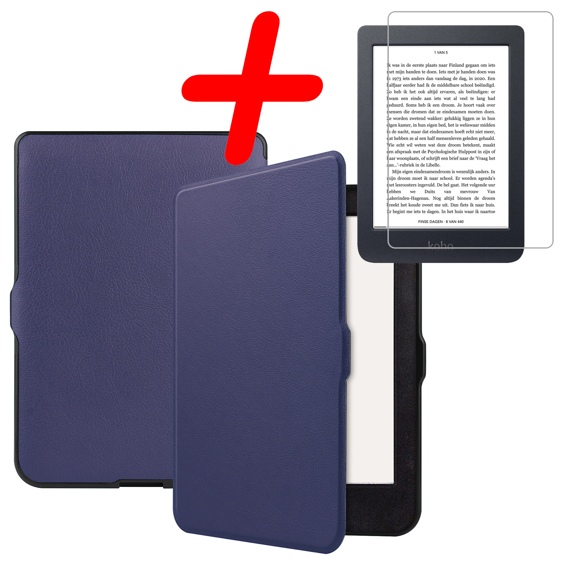 BASEY. Hoes Geschikt voor Kobo Nia Hoesje Bookcase Cover Hoes Met Screenprotector - Hoesje Geschikt voor Kobo Nia Hoes Cover Case - Donkerblauw