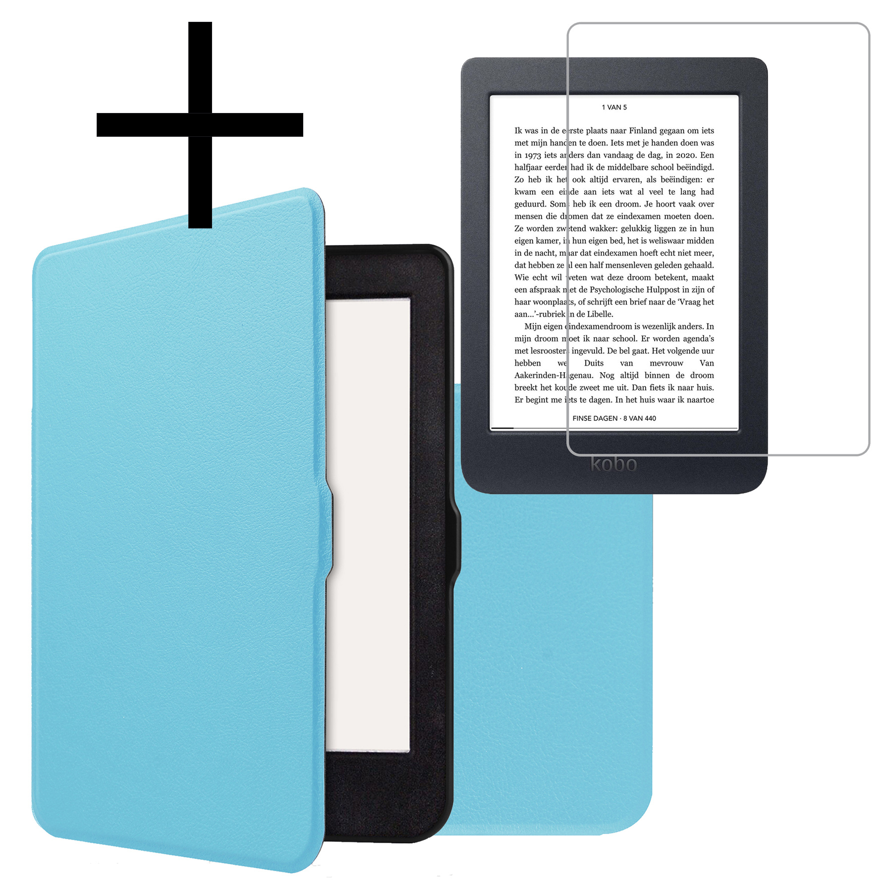 NoXx Hoes Geschikt voor Kobo Nia Hoesje Bookcase Cover Book Case Hoes Sleepcover Met Screenprotector - Lichtblauw