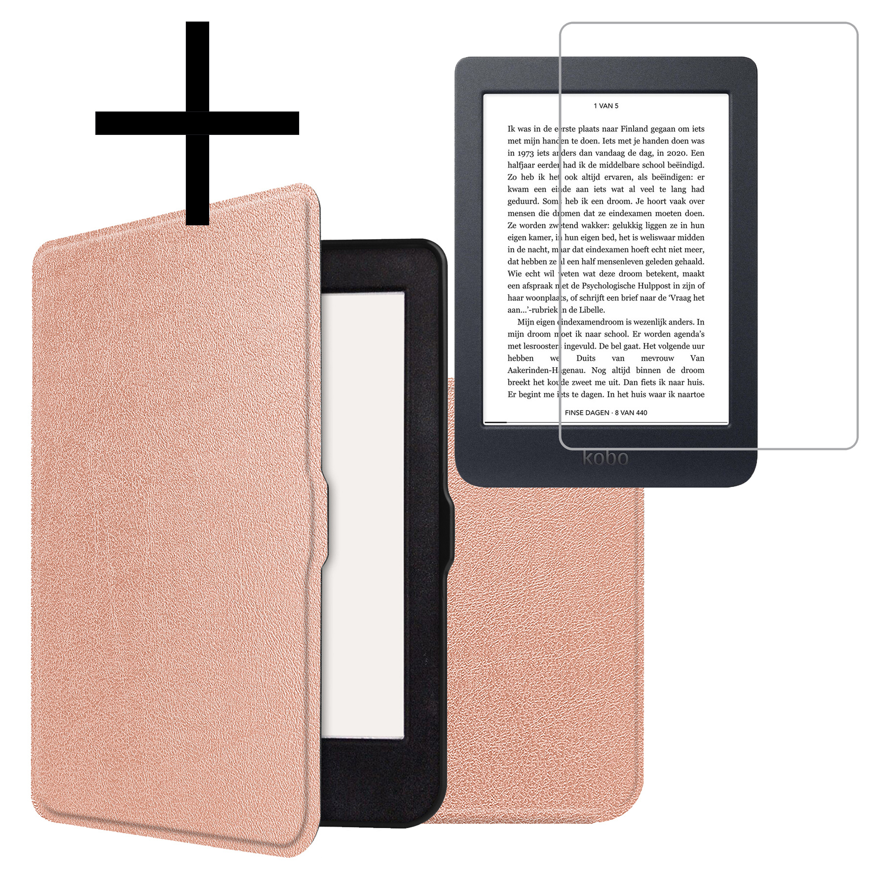 NoXx Hoes Geschikt voor Kobo Nia Hoesje Bookcase Cover Book Case Hoes Sleepcover Met Screenprotector - Rosé Goud