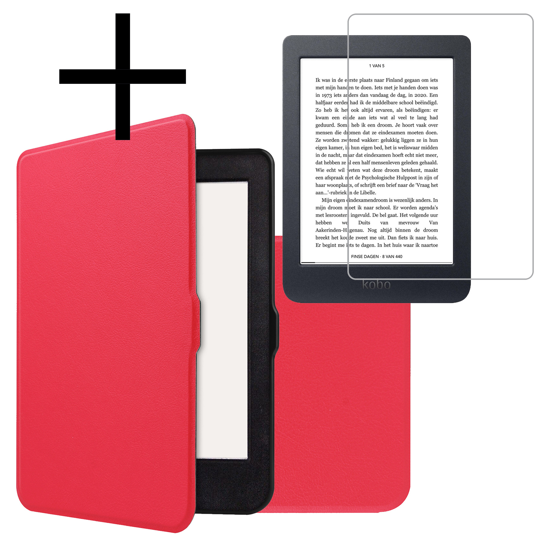 NoXx Hoes Geschikt voor Kobo Nia Hoesje Bookcase Cover Book Case Hoes Sleepcover Met Screenprotector - Rood