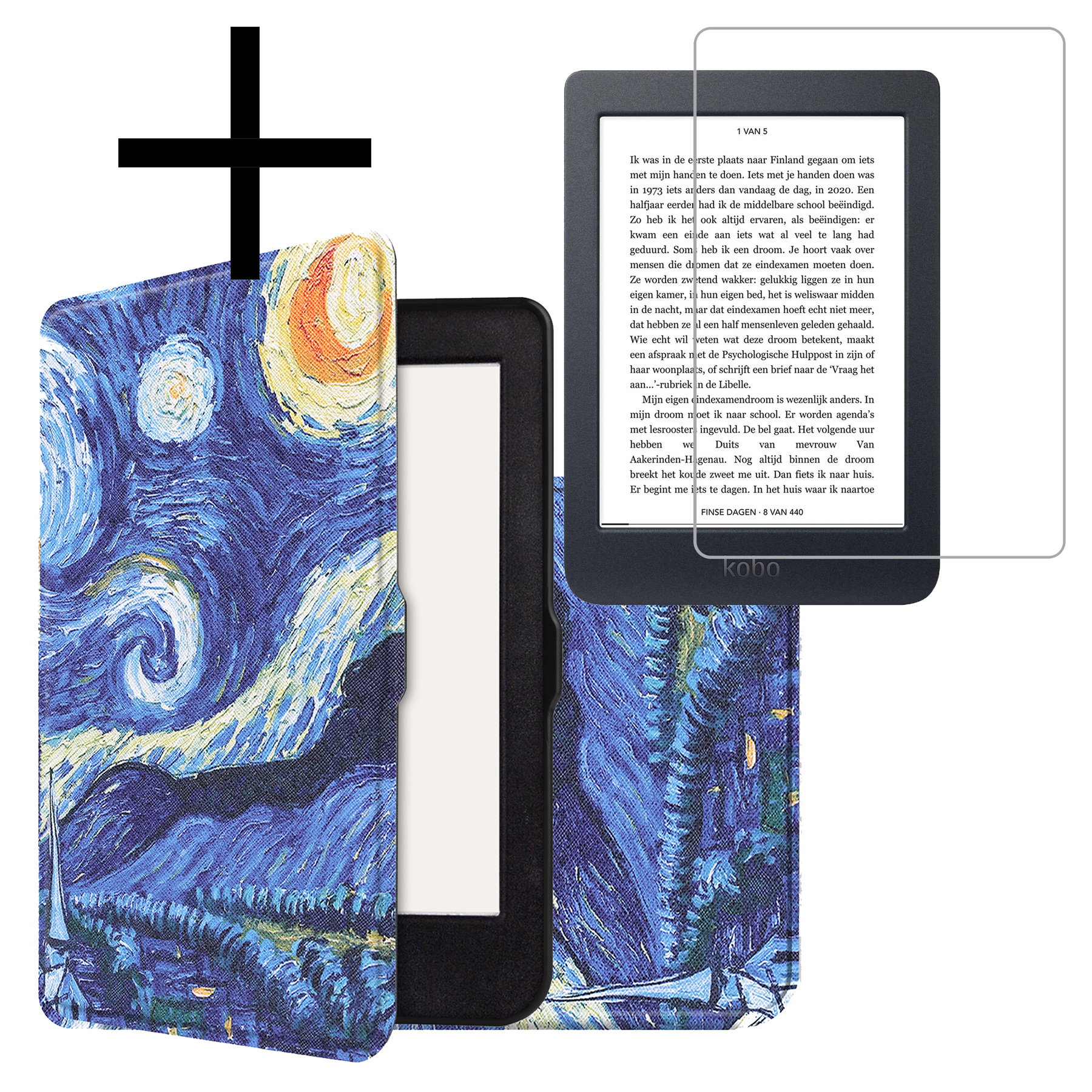 NoXx Hoes Geschikt voor Kobo Nia Hoesje Bookcase Cover Book Case Hoes Sleepcover Met Screenprotector - Sterrenhemel
