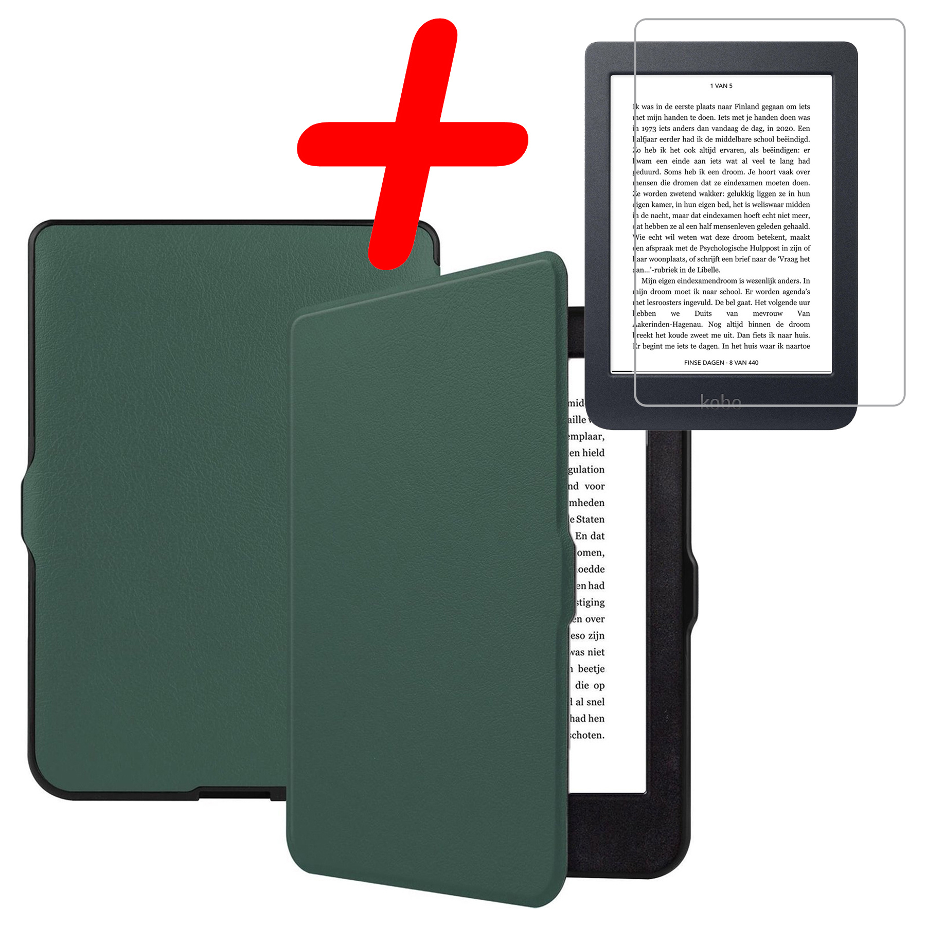 BASEY. Hoes Geschikt voor Kobo Nia Hoesje Bookcase Cover Hoes Met Screenprotector - Hoesje Geschikt voor Kobo Nia Hoes Cover Case - Donkergroen