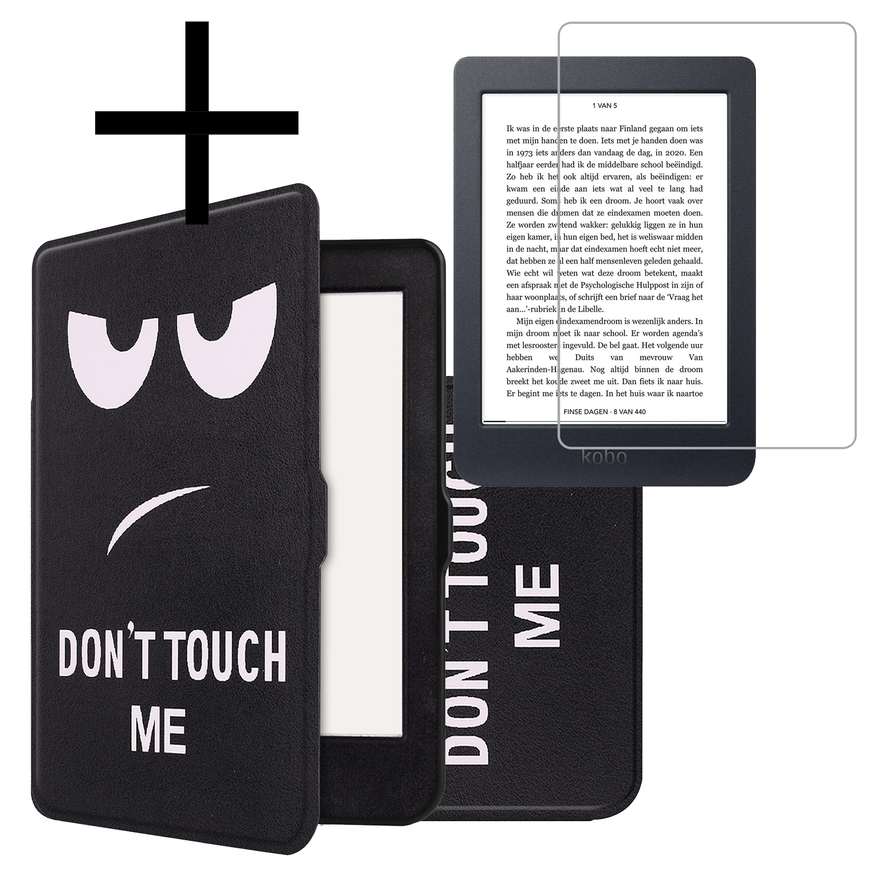 NoXx Hoes Geschikt voor Kobo Nia Hoesje Bookcase Cover Book Case Hoes Sleepcover Met Screenprotector - Don't Touch Me
