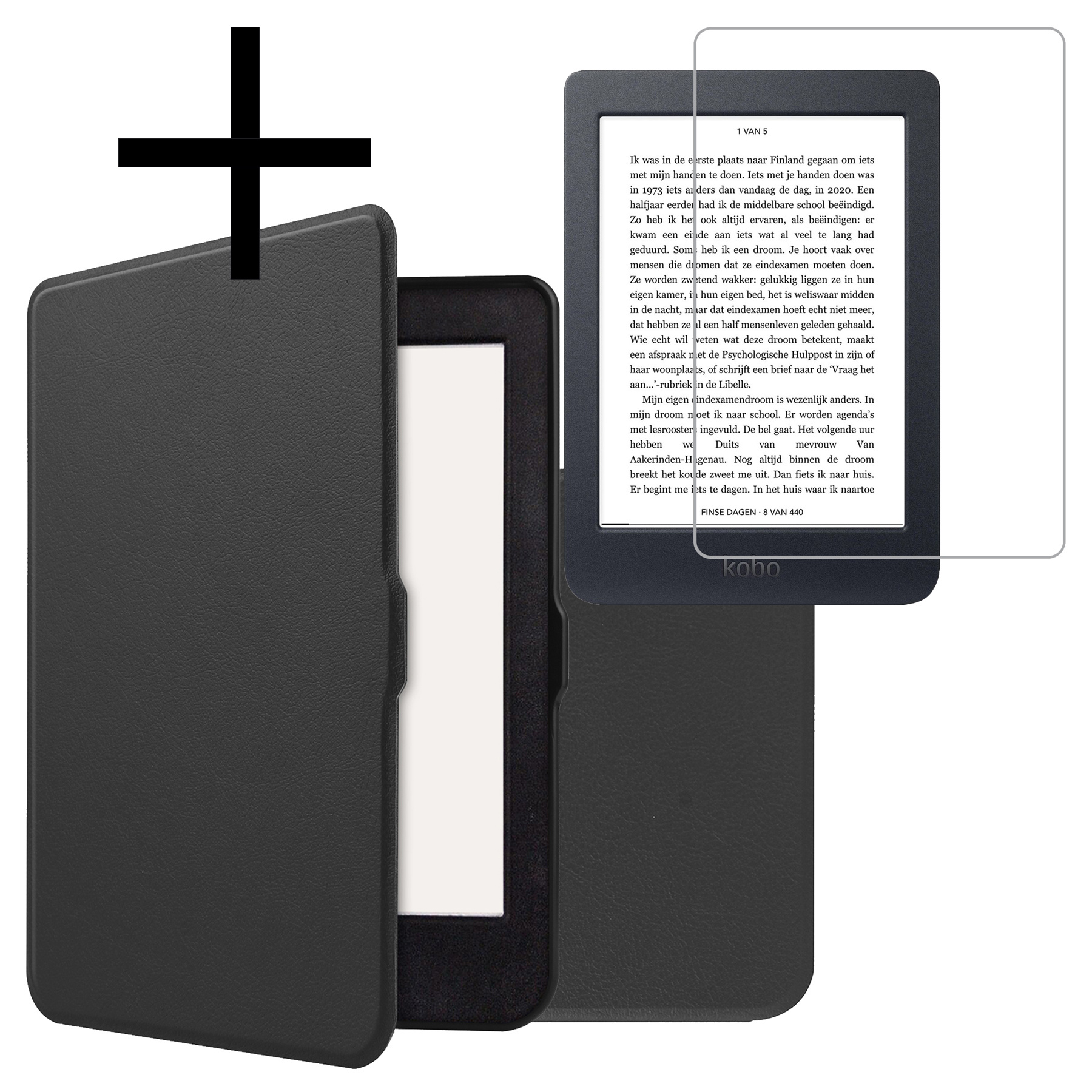 NoXx Hoes Geschikt voor Kobo Nia Hoesje Bookcase Cover Book Case Hoes Sleepcover Met Screenprotector - Zwart