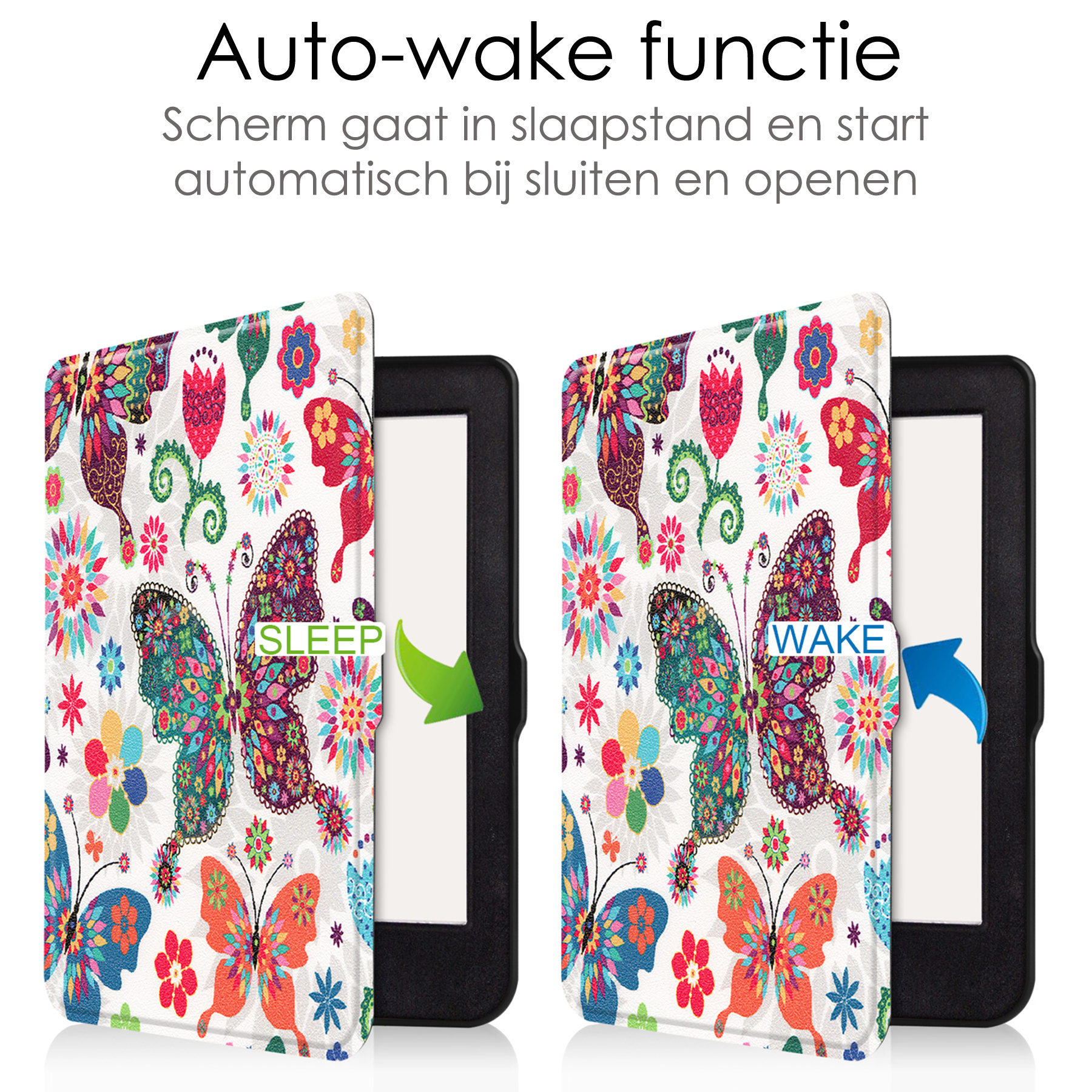 NoXx Hoes Geschikt voor Kobo Nia Hoesje Bookcase Cover Book Case Hoes Sleepcover Met Screenprotector - Vlinders