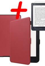 BASEY. Hoes Geschikt voor Kobo Nia Hoesje Bookcase Cover Hoes Met Screenprotector - Hoesje Geschikt voor Kobo Nia Hoes Cover Case - Donkerrood