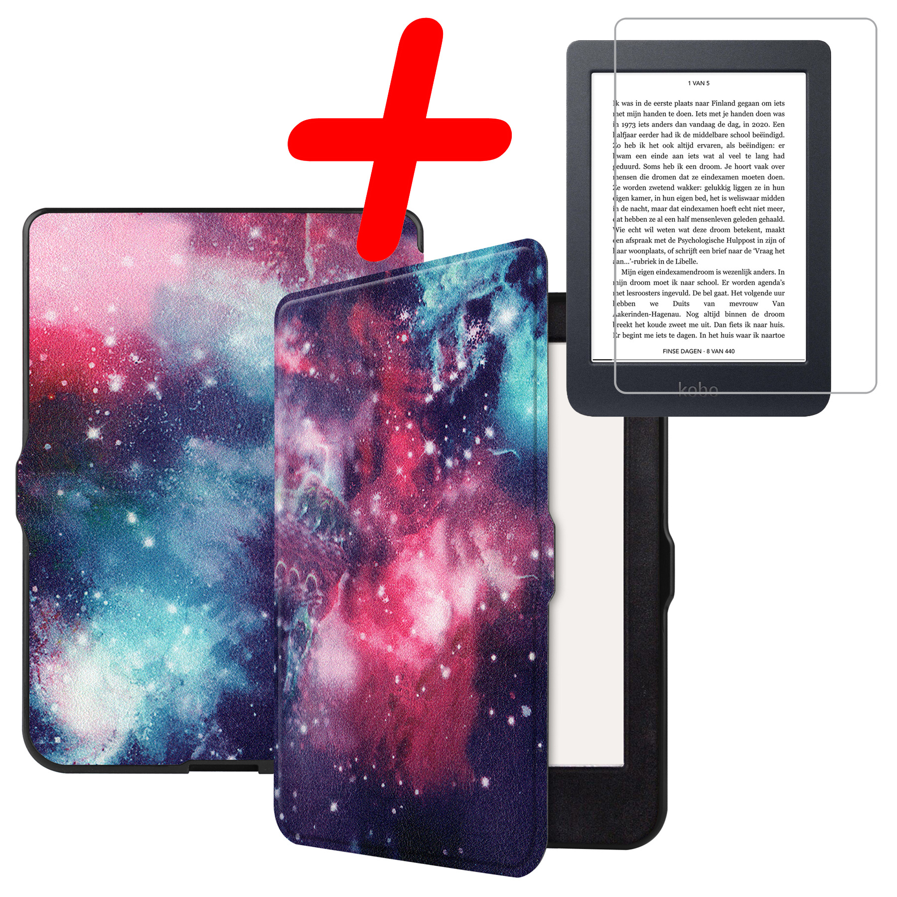 BASEY. Hoes Geschikt voor Kobo Nia Hoesje Bookcase Cover Hoes Met Screenprotector - Hoesje Geschikt voor Kobo Nia Hoes Cover Case - Galaxy