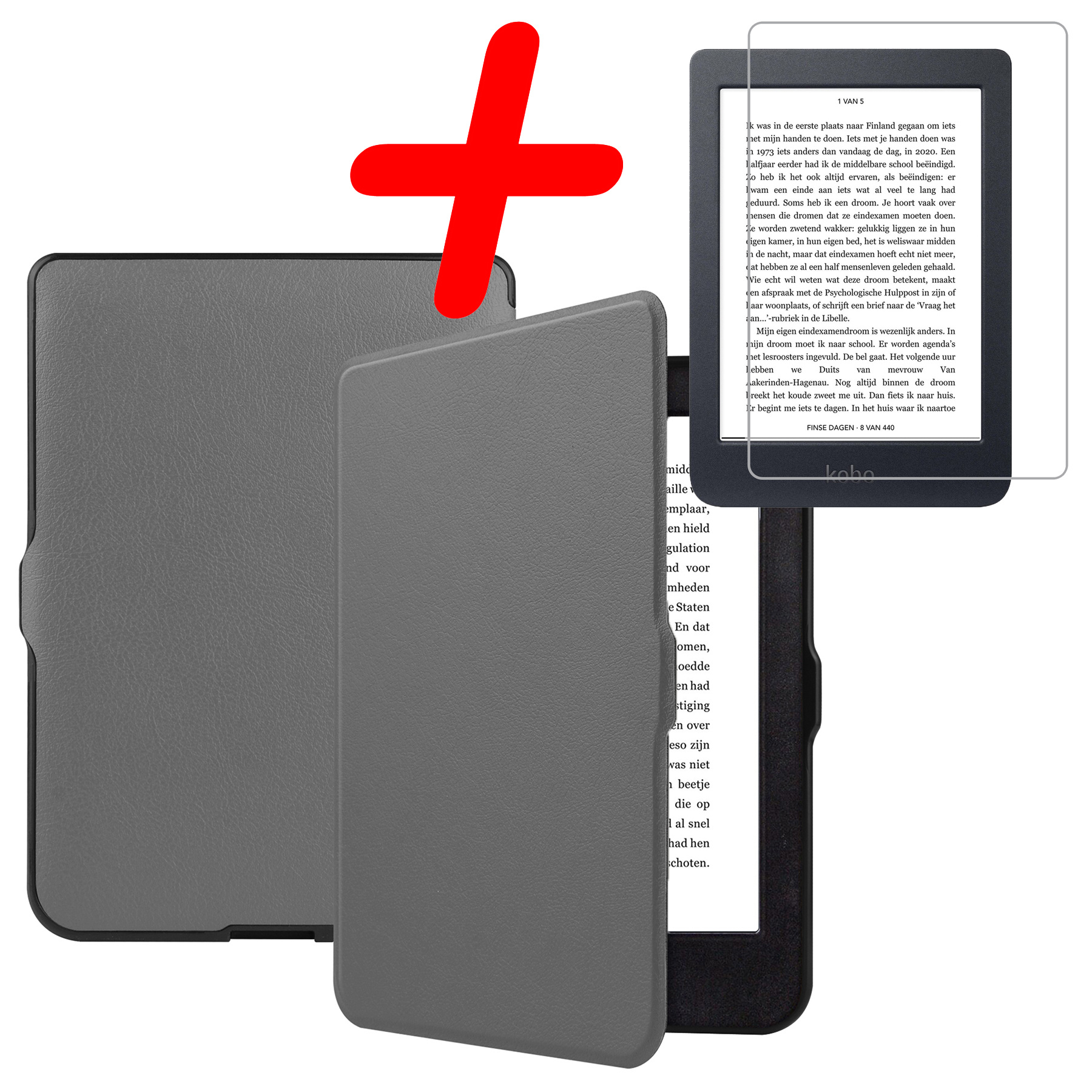 BASEY. Hoes Geschikt voor Kobo Nia Hoesje Bookcase Cover Hoes Met Screenprotector - Hoesje Geschikt voor Kobo Nia Hoes Cover Case - Grijs