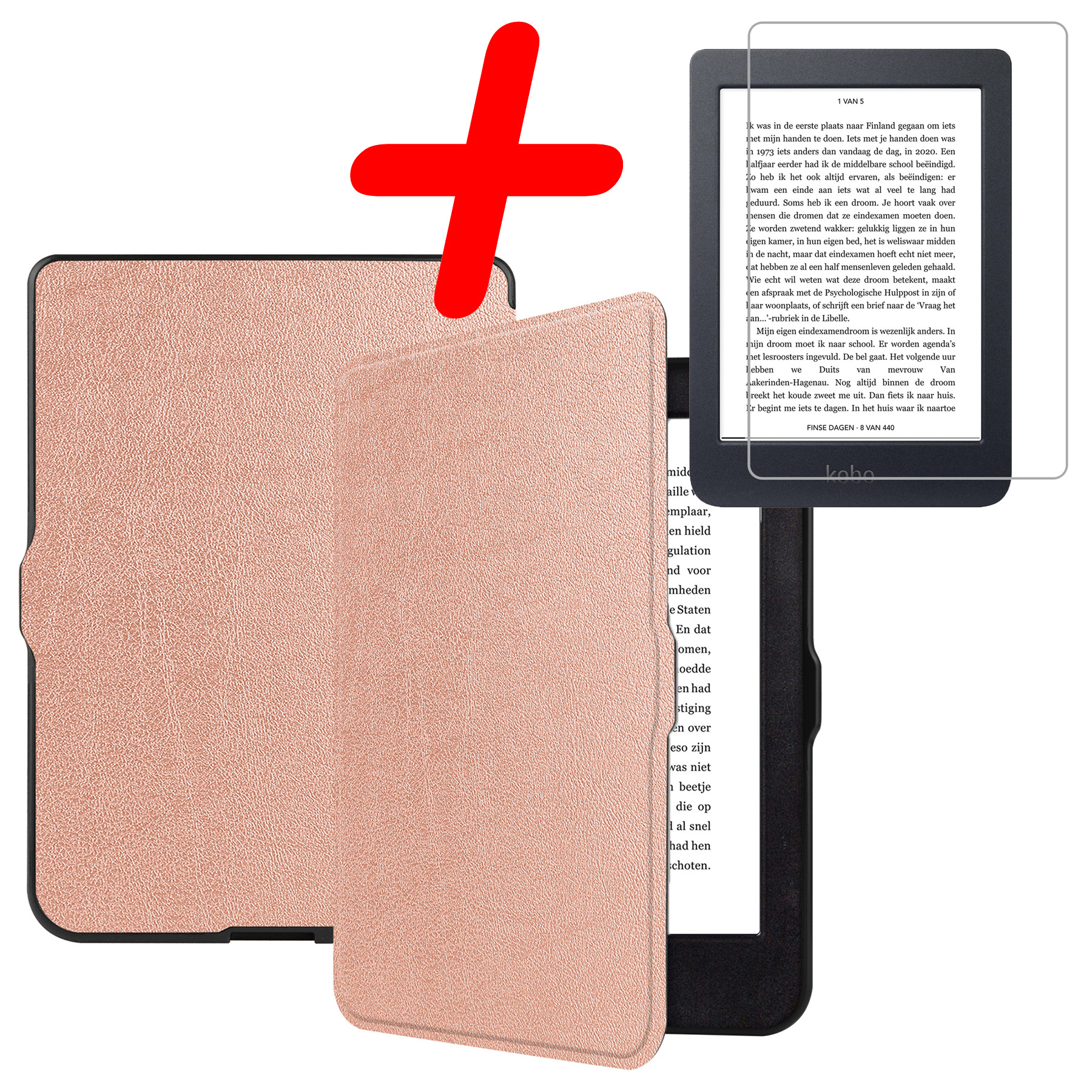 BASEY. Hoes Geschikt voor Kobo Nia Hoesje Bookcase Cover Hoes Met Screenprotector - Hoesje Geschikt voor Kobo Nia Hoes Cover Case - Rosé Goud