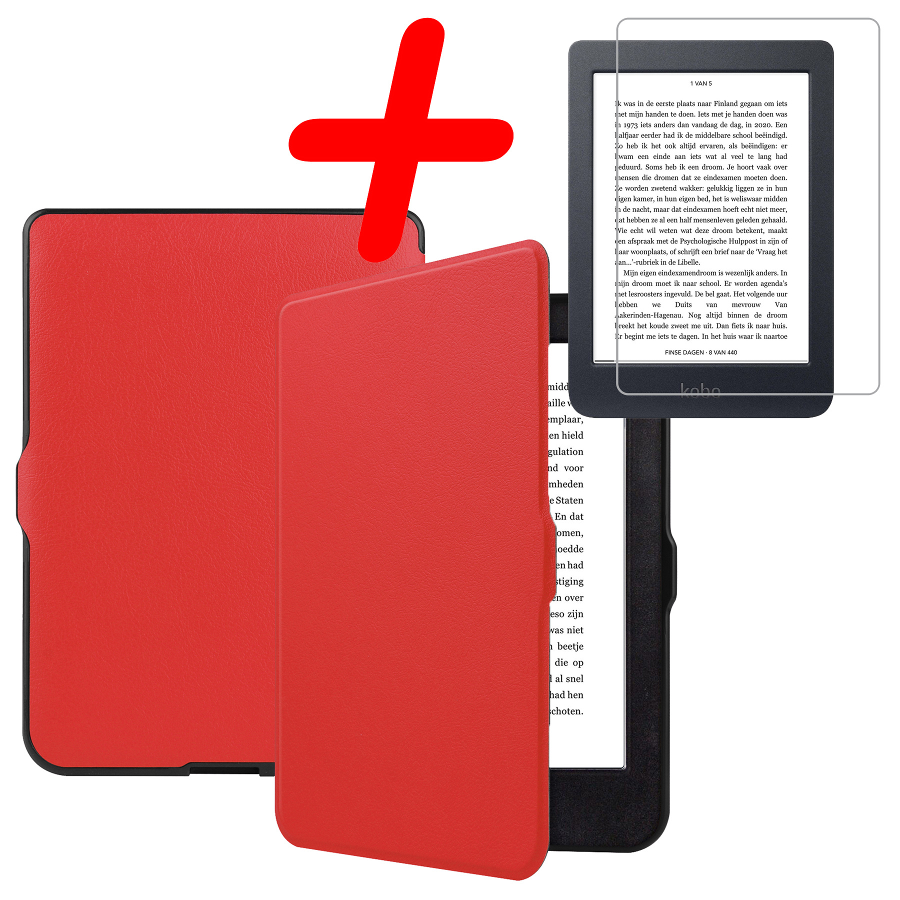 BASEY. Hoes Geschikt voor Kobo Nia Hoesje Bookcase Cover Hoes Met Screenprotector - Hoesje Geschikt voor Kobo Nia Hoes Cover Case - Rood