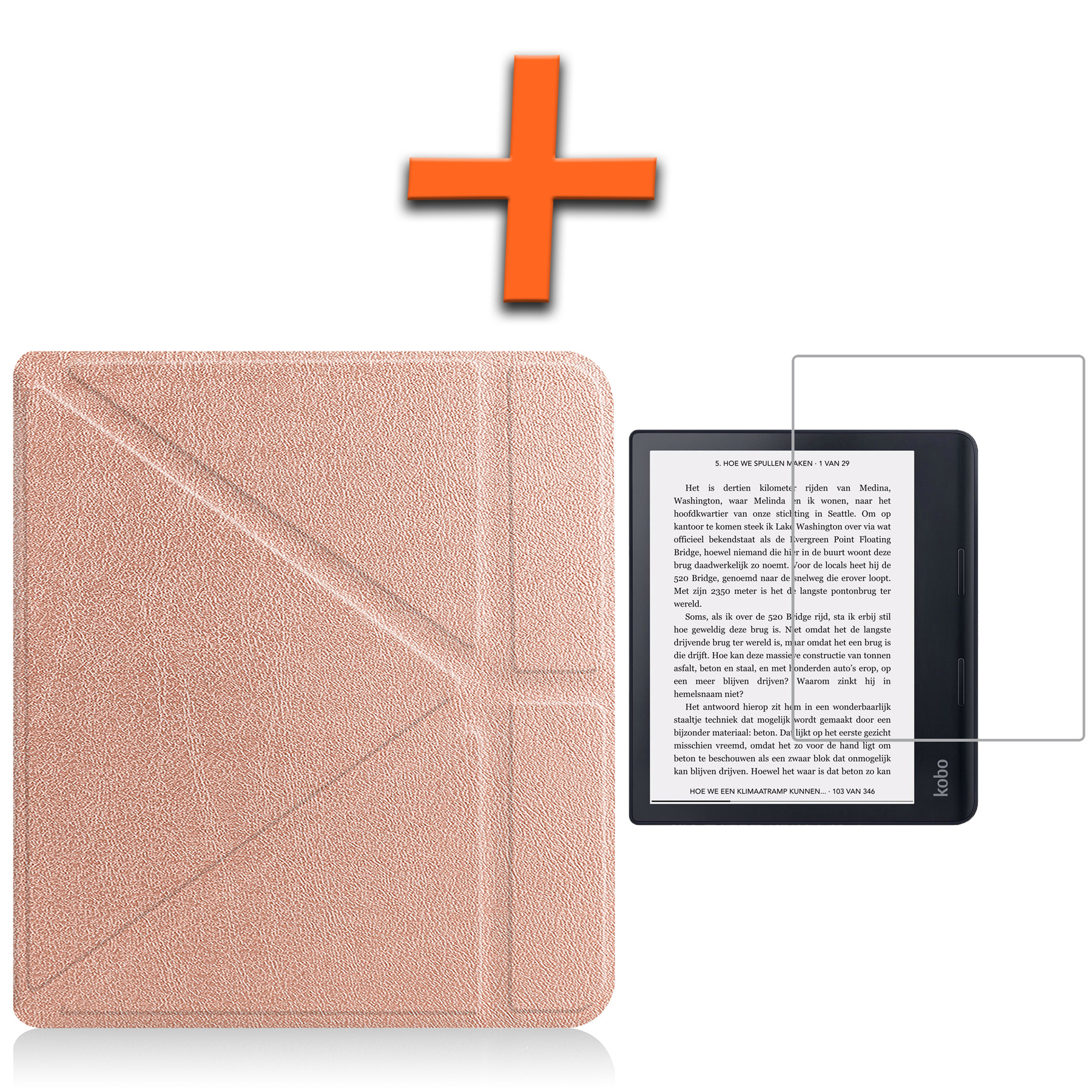 Nomfy Hoesje Geschikt voor Kobo Sage Hoes Book Case - Hoes Geschikt voor Kobo Sage Hoesje Book Cover Met Screenprotector - Rosé Goud