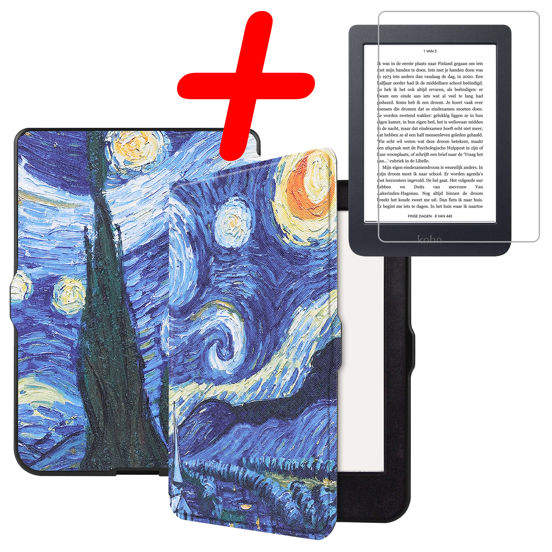 BASEY. Hoes Geschikt voor Kobo Nia Hoesje Bookcase Cover Hoes Met Screenprotector - Hoesje Geschikt voor Kobo Nia Hoes Cover Case - Sterrenhemel