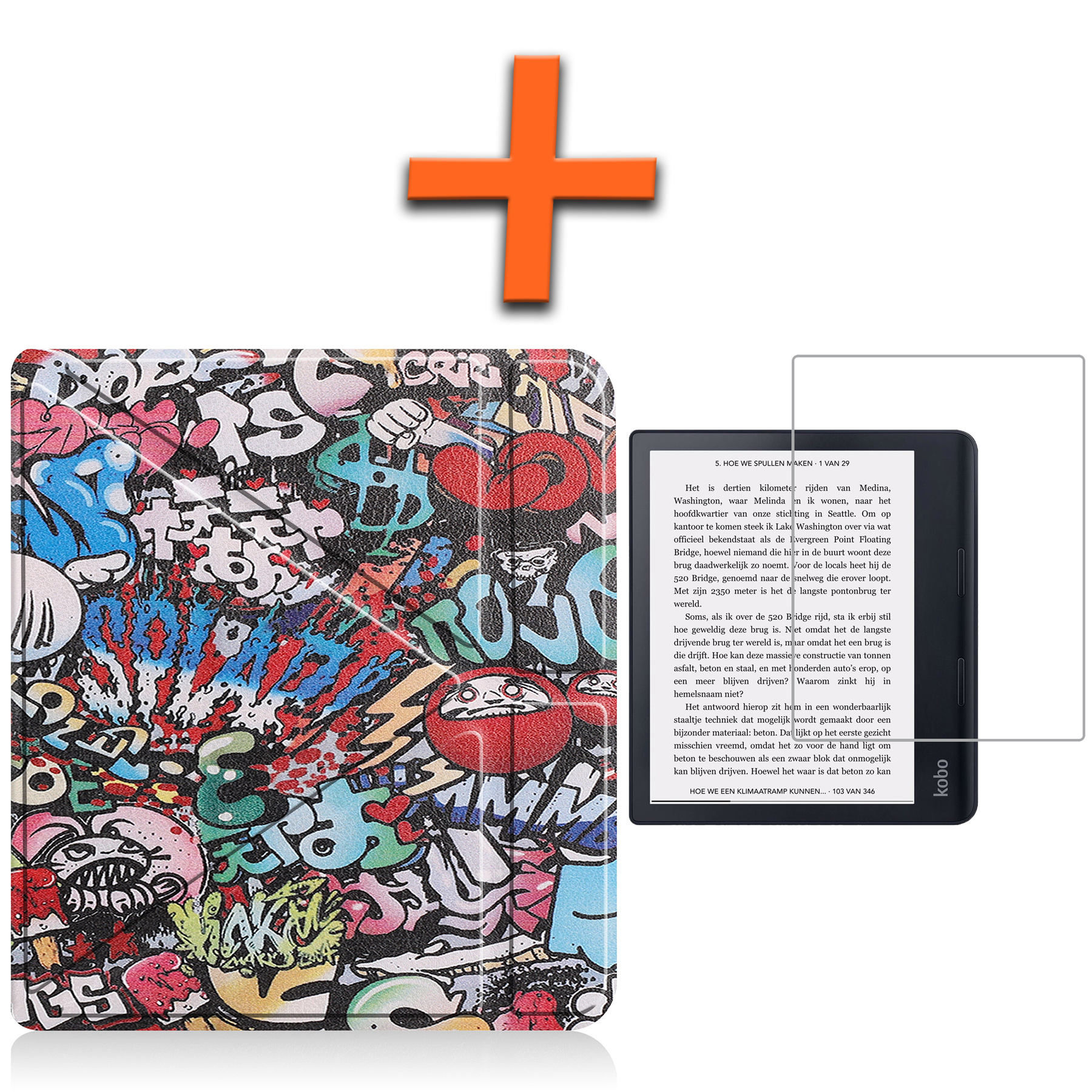 Nomfy Hoesje Geschikt voor Kobo Sage Hoes Book Case - Hoes Geschikt voor Kobo Sage Hoesje Book Cover Met Screenprotector - Graffity