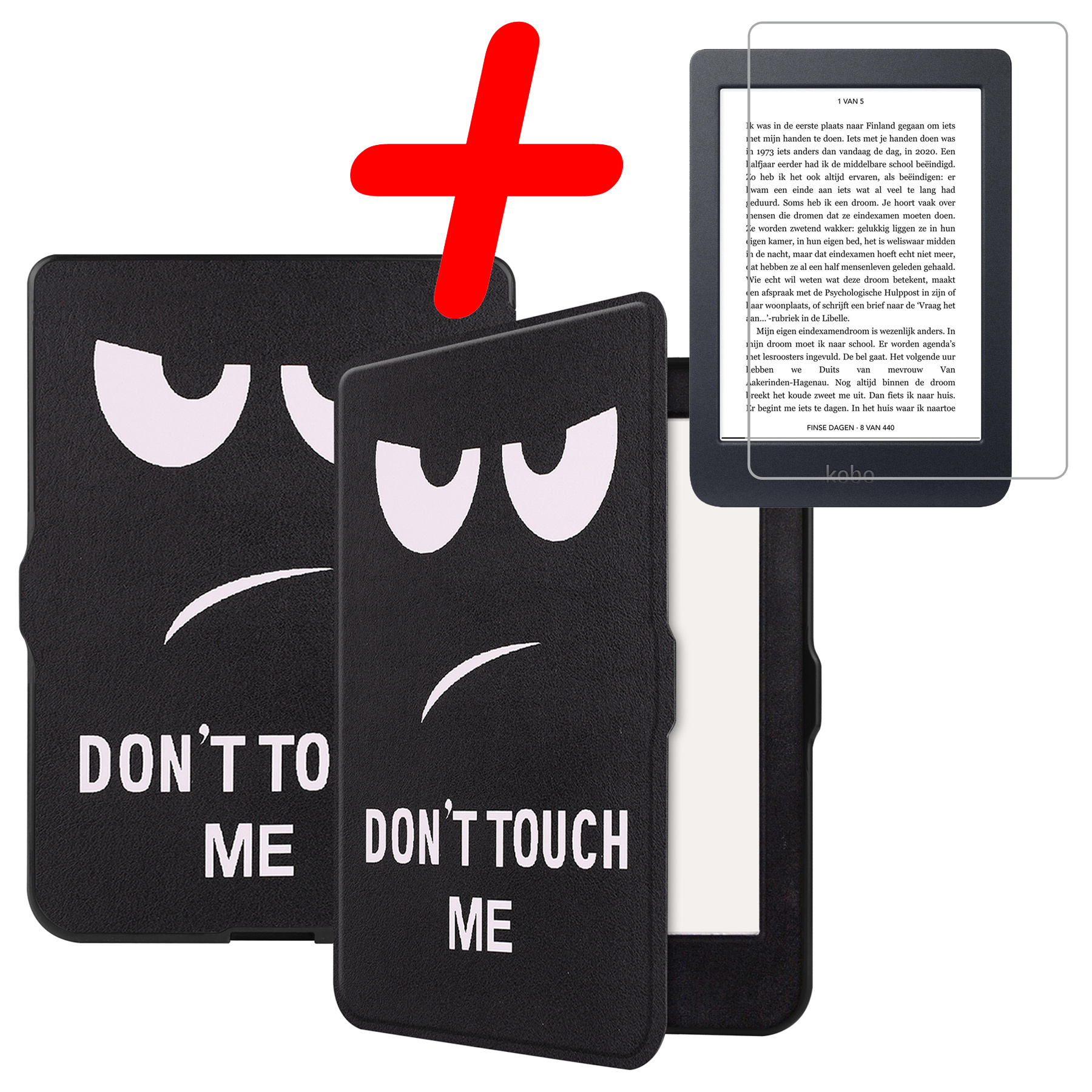 BASEY. Hoes Geschikt voor Kobo Nia Hoesje Bookcase Cover Hoes Met Screenprotector - Hoesje Geschikt voor Kobo Nia Hoes Cover Case - Don't Touch Me
