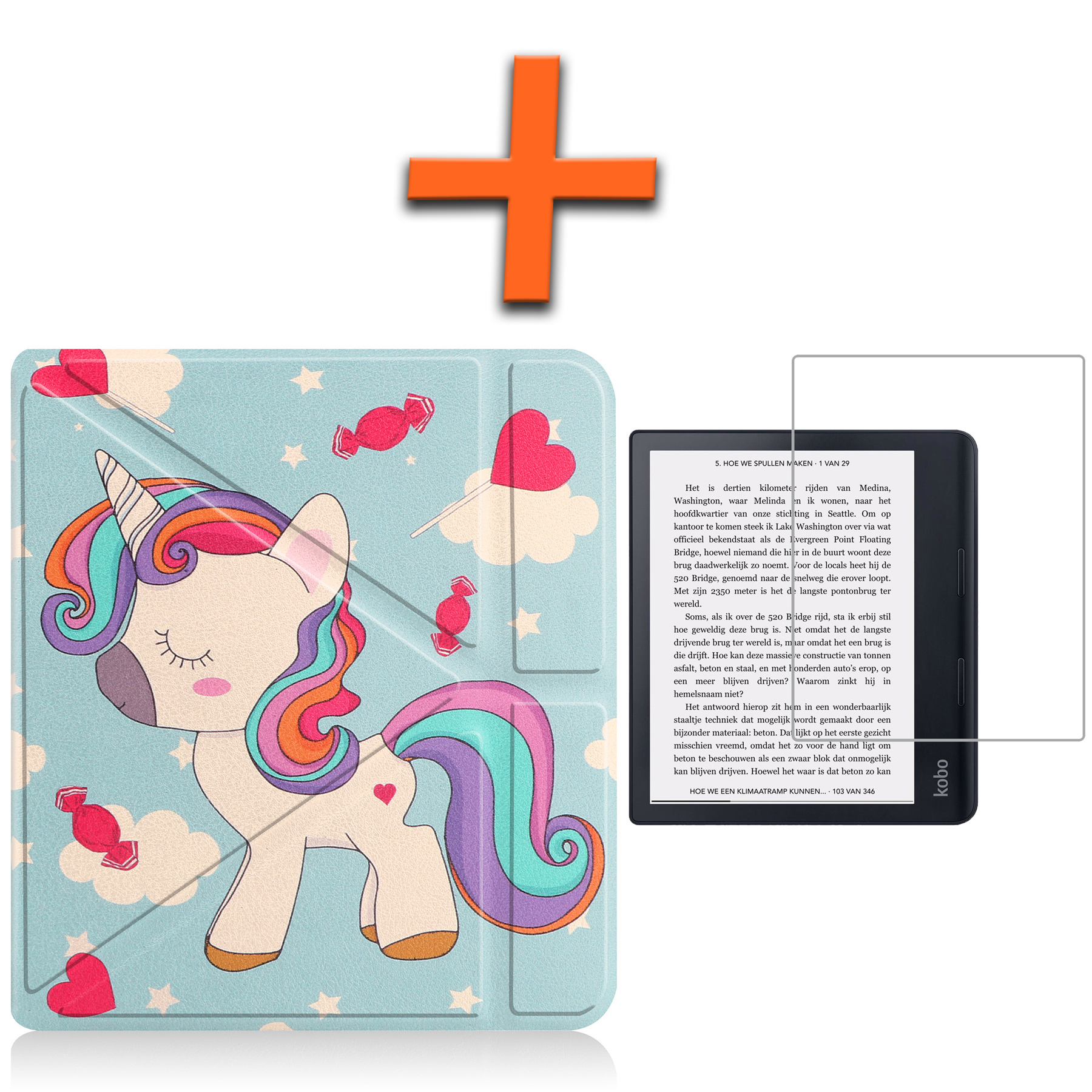 Nomfy Hoesje Geschikt voor Kobo Sage Hoes Book Case - Hoes Geschikt voor Kobo Sage Hoesje Book Cover Met Screenprotector - Eenhoorn