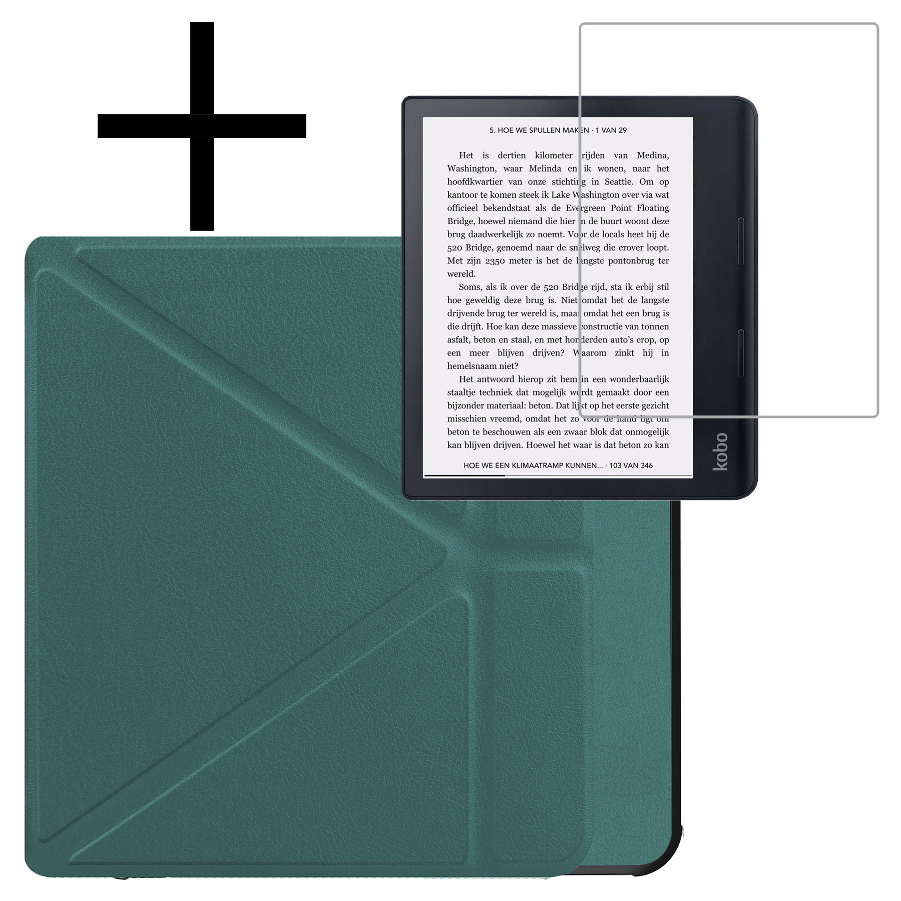 NoXx Hoes Geschikt voor Kobo Sage Hoesje Bookcase Cover Book Case Hoes Sleepcover Met Screenprotector - Donkergroen