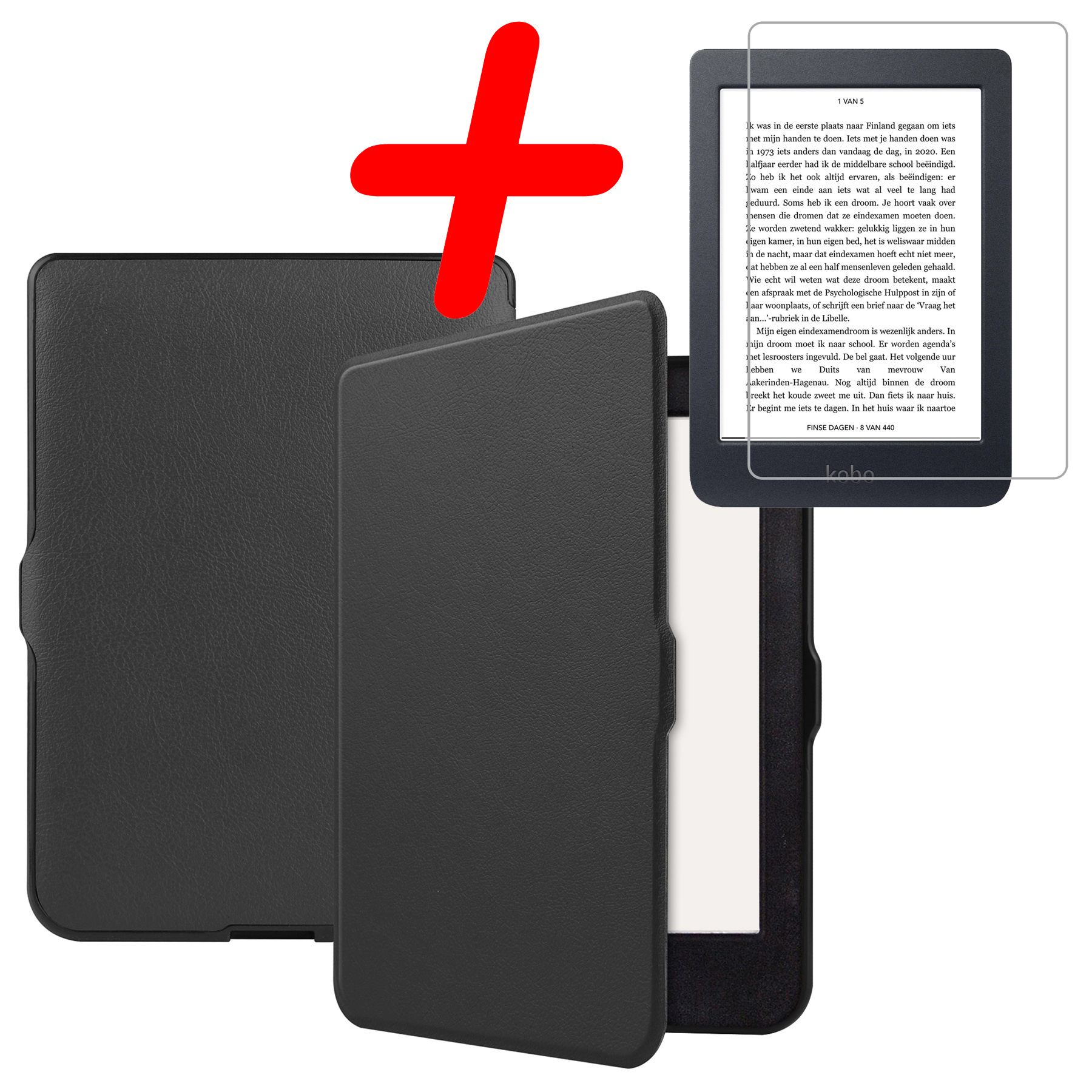 BASEY. Hoes Geschikt voor Kobo Nia Hoesje Bookcase Cover Hoes Met Screenprotector - Hoesje Geschikt voor Kobo Nia Hoes Cover Case - Zwart