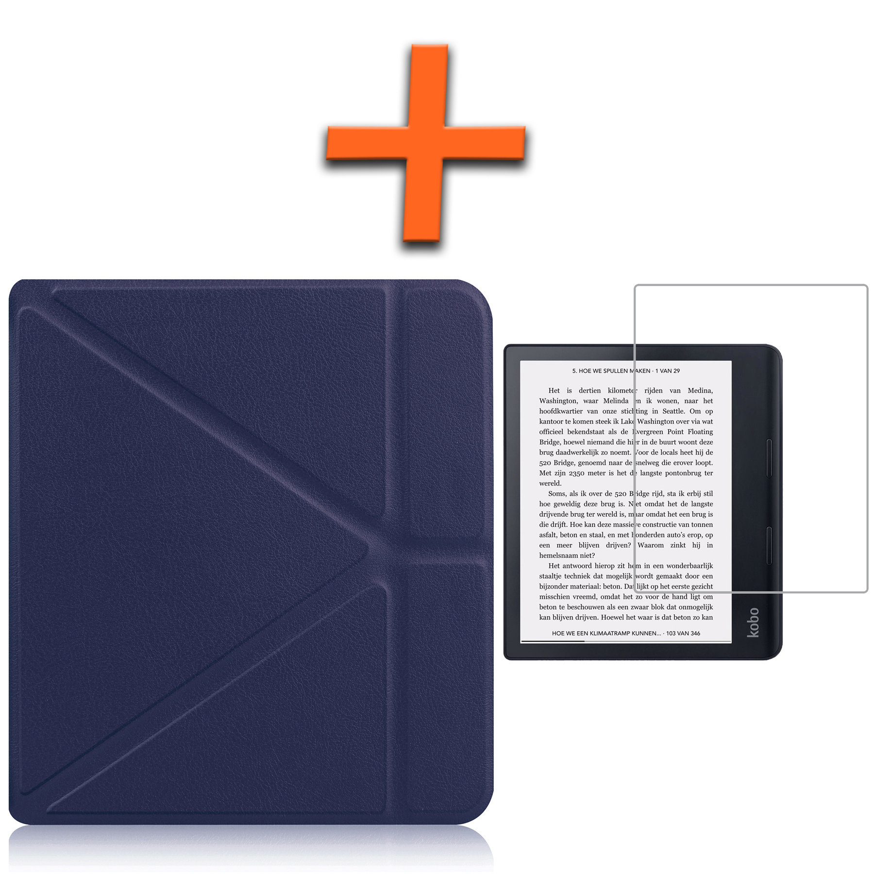 Nomfy Hoesje Geschikt voor Kobo Sage Hoes Book Case - Hoes Geschikt voor Kobo Sage Hoesje Book Cover Met Screenprotector - Donkerblauw