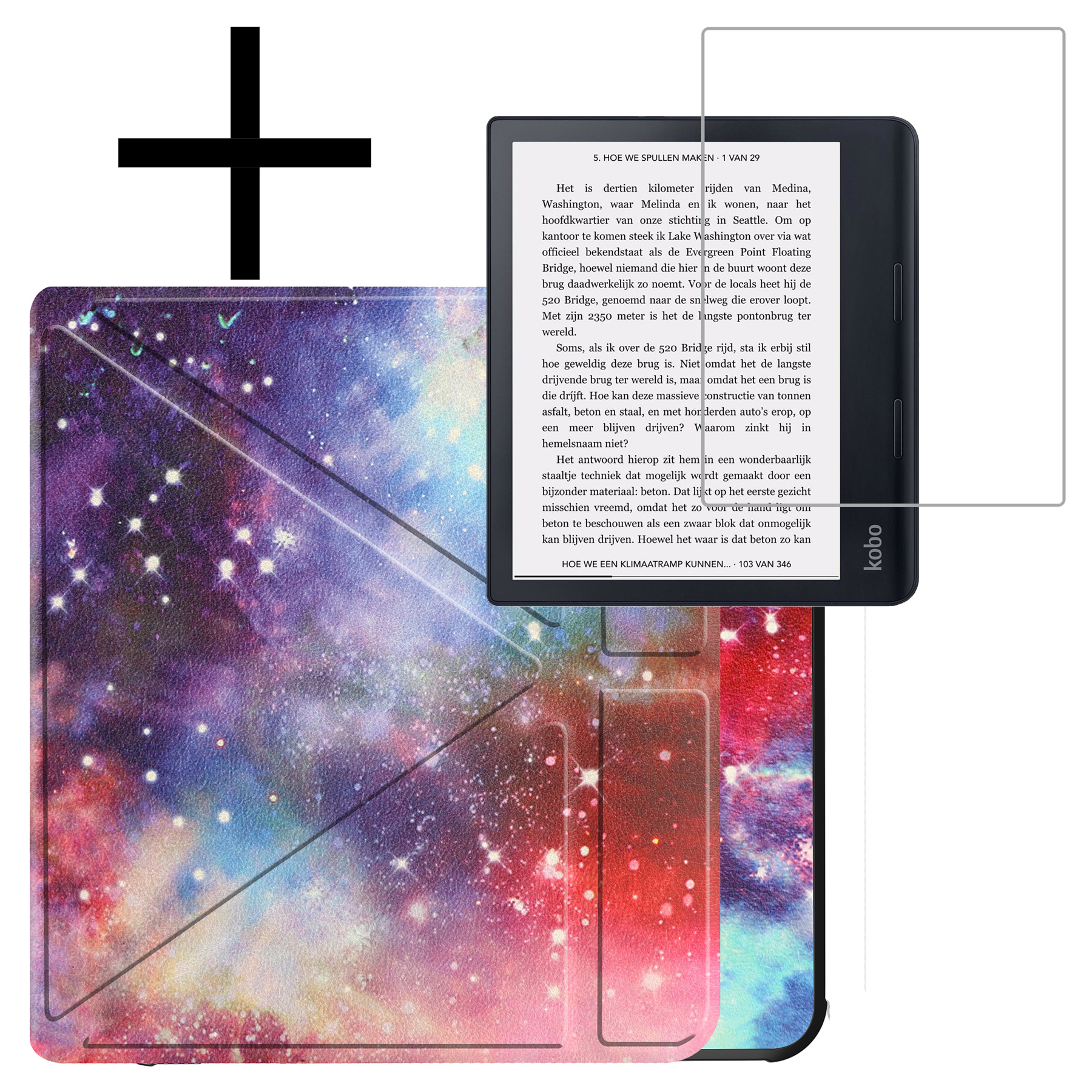NoXx Hoes Geschikt voor Kobo Sage Hoesje Bookcase Cover Book Case Hoes Sleepcover Met Screenprotector - Galaxy