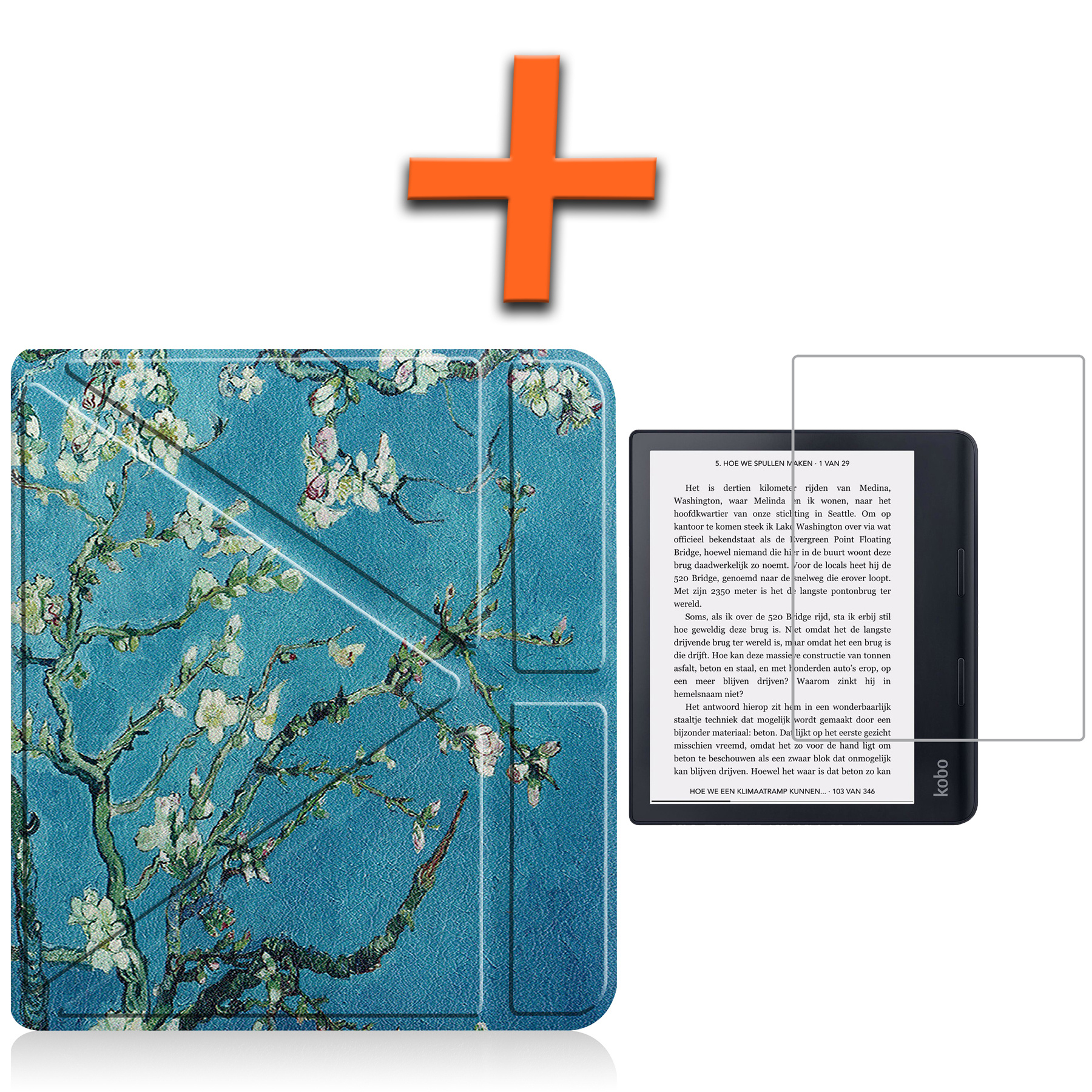 Nomfy Hoesje Geschikt voor Kobo Sage Hoes Book Case - Hoes Geschikt voor Kobo Sage Hoesje Book Cover Met Screenprotector - Bloesem