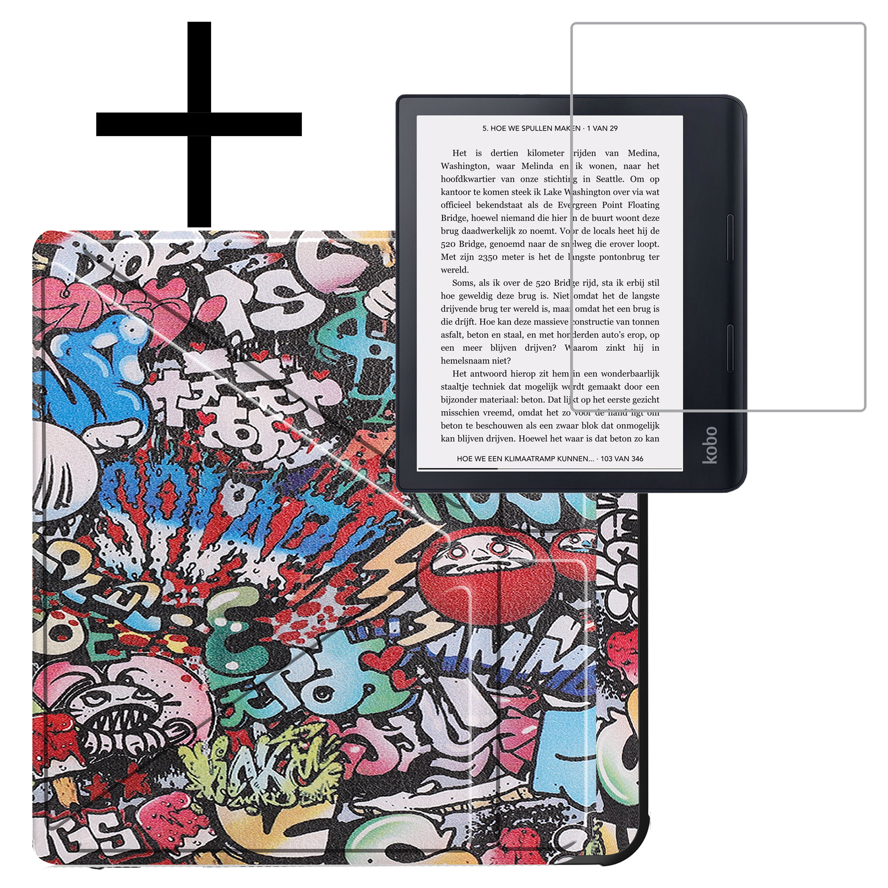 NoXx Hoes Geschikt voor Kobo Sage Hoesje Bookcase Cover Book Case Hoes Sleepcover Met Screenprotector - Graffity