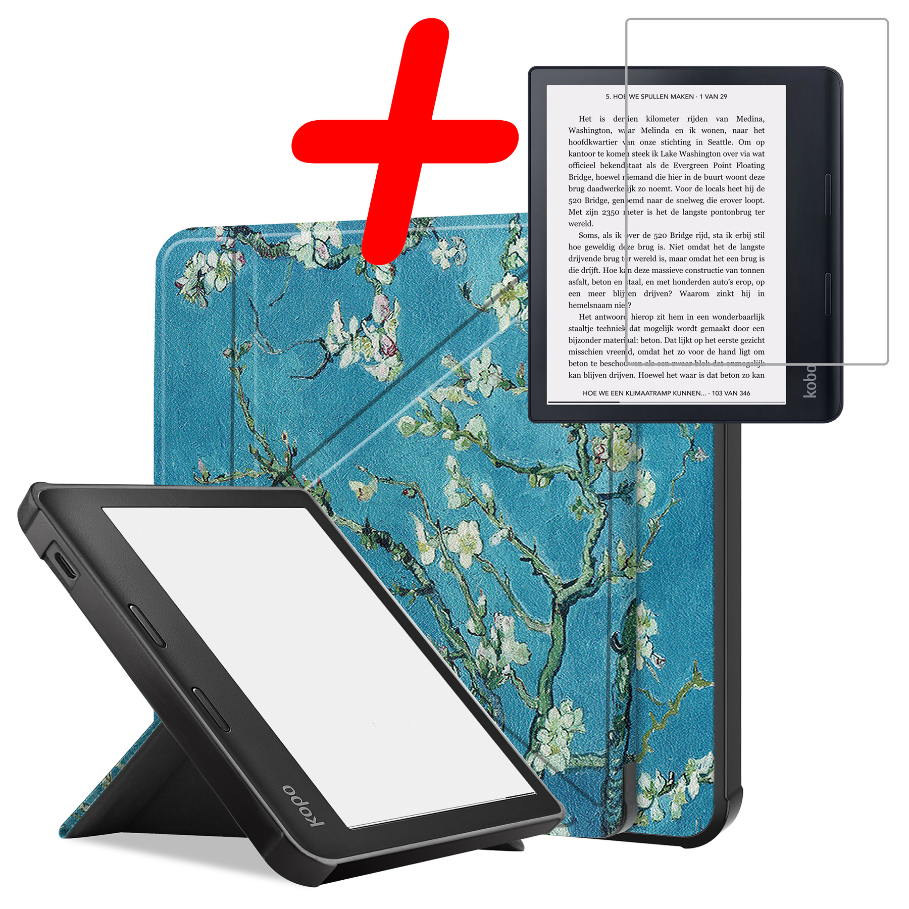 BASEY. Hoes Geschikt voor Kobo Sage Hoesje Bookcase Cover Hoes Met Screenprotector - Hoesje Geschikt voor Kobo Sage Hoes Cover Case - Bloesem