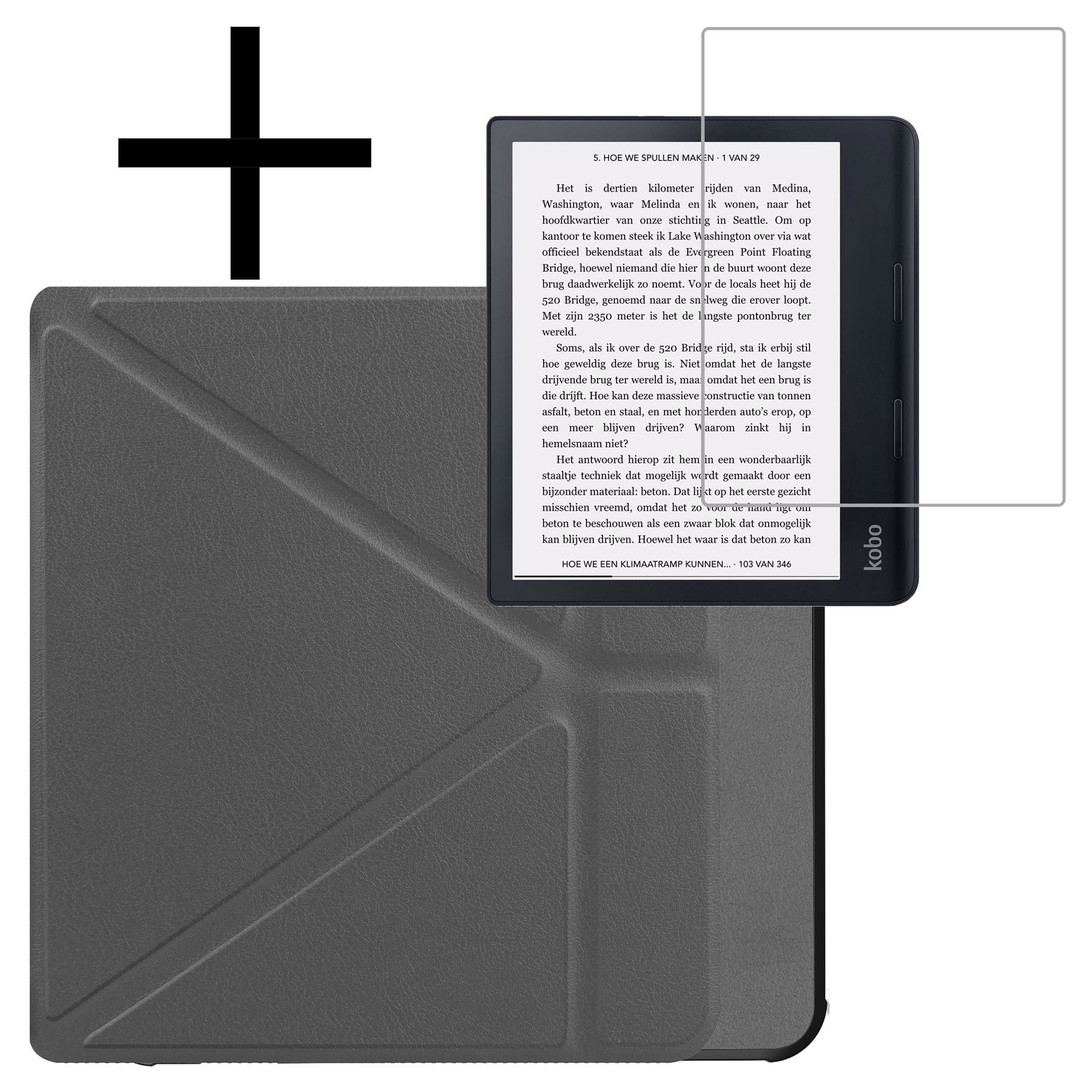 NoXx Hoes Geschikt voor Kobo Sage Hoesje Bookcase Cover Book Case Hoes Sleepcover Met Screenprotector - Grijs