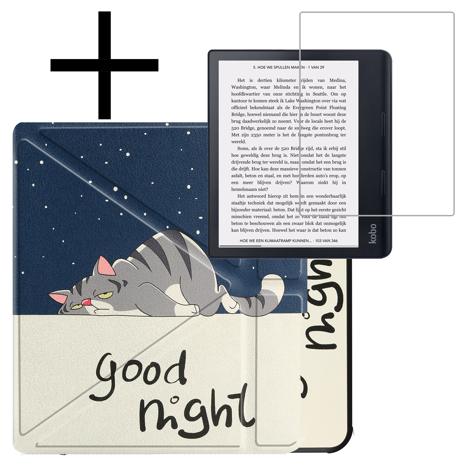 NoXx Hoes Geschikt voor Kobo Sage Hoesje Bookcase Cover Book Case Hoes Sleepcover Met Screenprotector - Kat