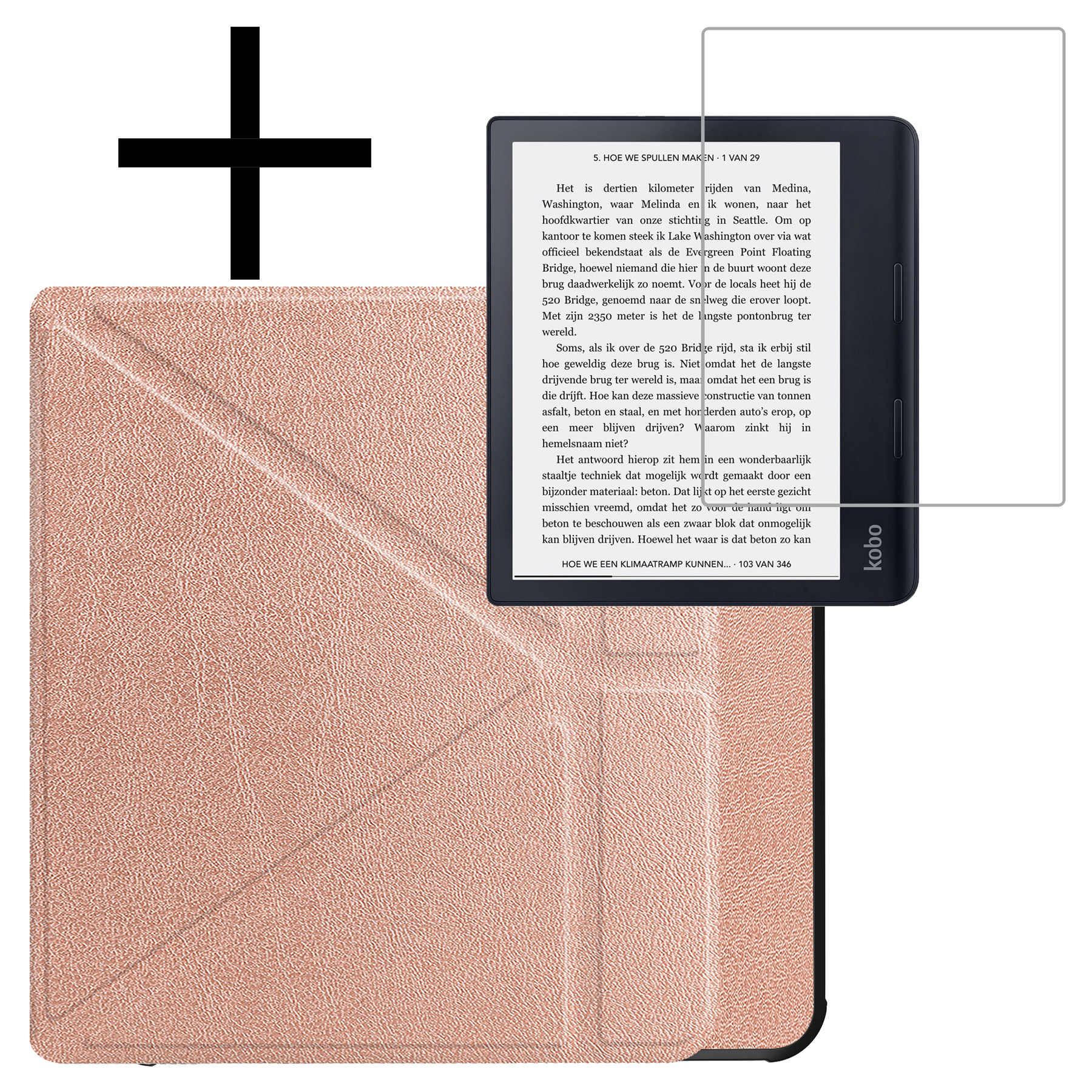NoXx Hoes Geschikt voor Kobo Sage Hoesje Bookcase Cover Book Case Hoes Sleepcover Met Screenprotector - Rosé Goud